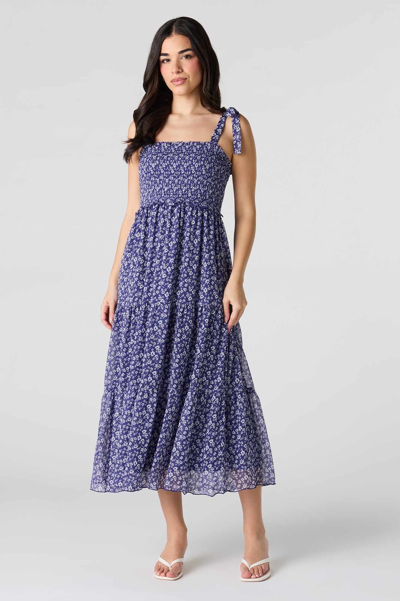 Chiffon Smocked Tiered Midi Dress