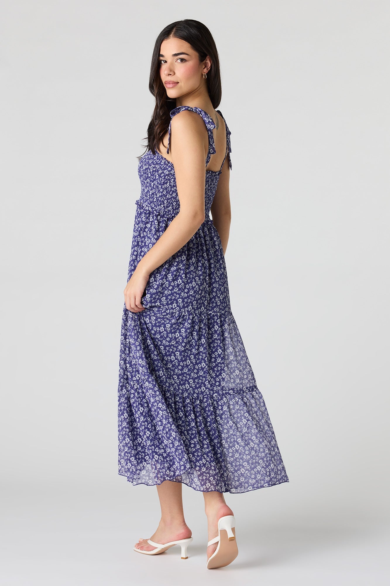 Chiffon Smocked Tiered Midi Dress