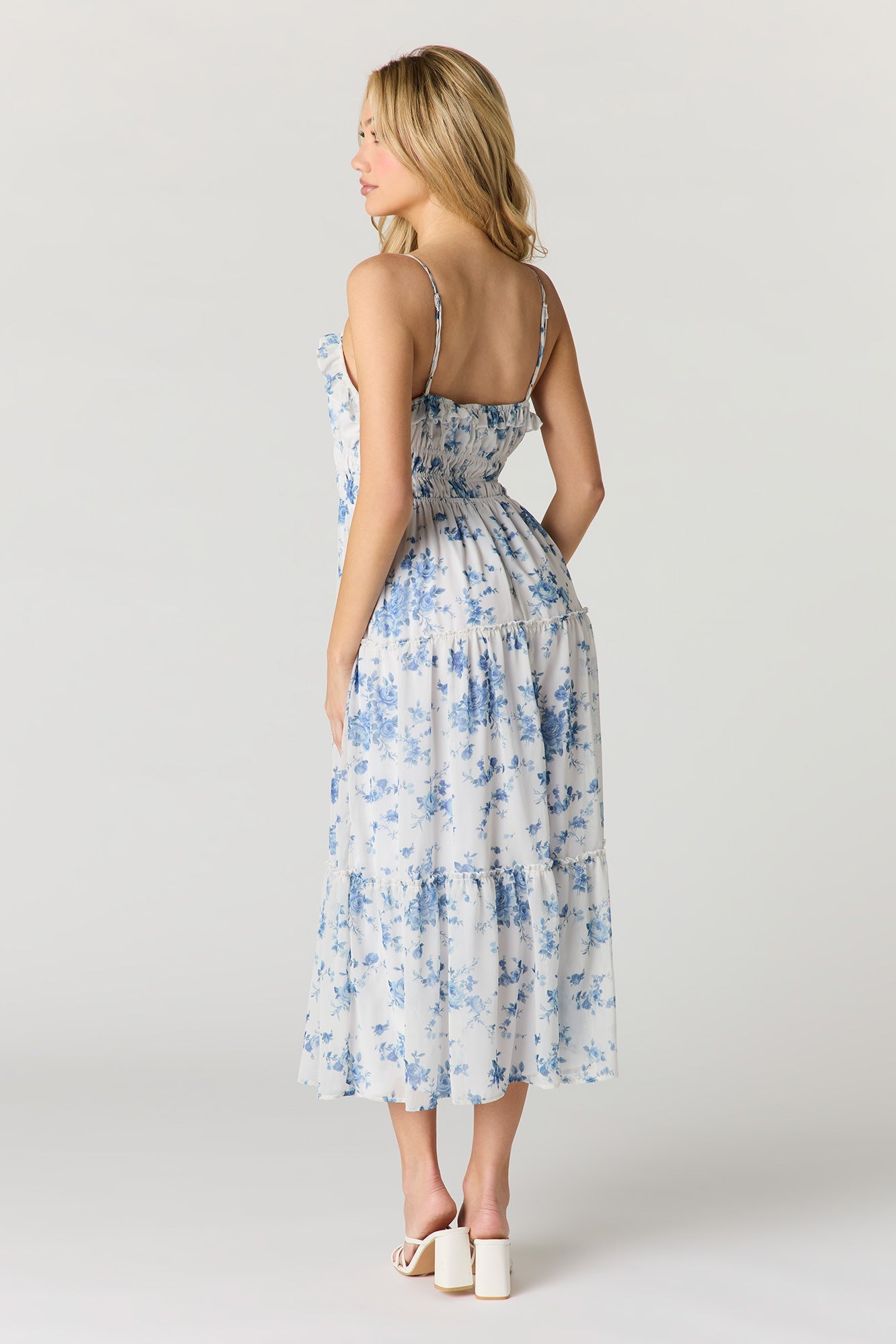 Floral Chiffon Tiered Midi Dress