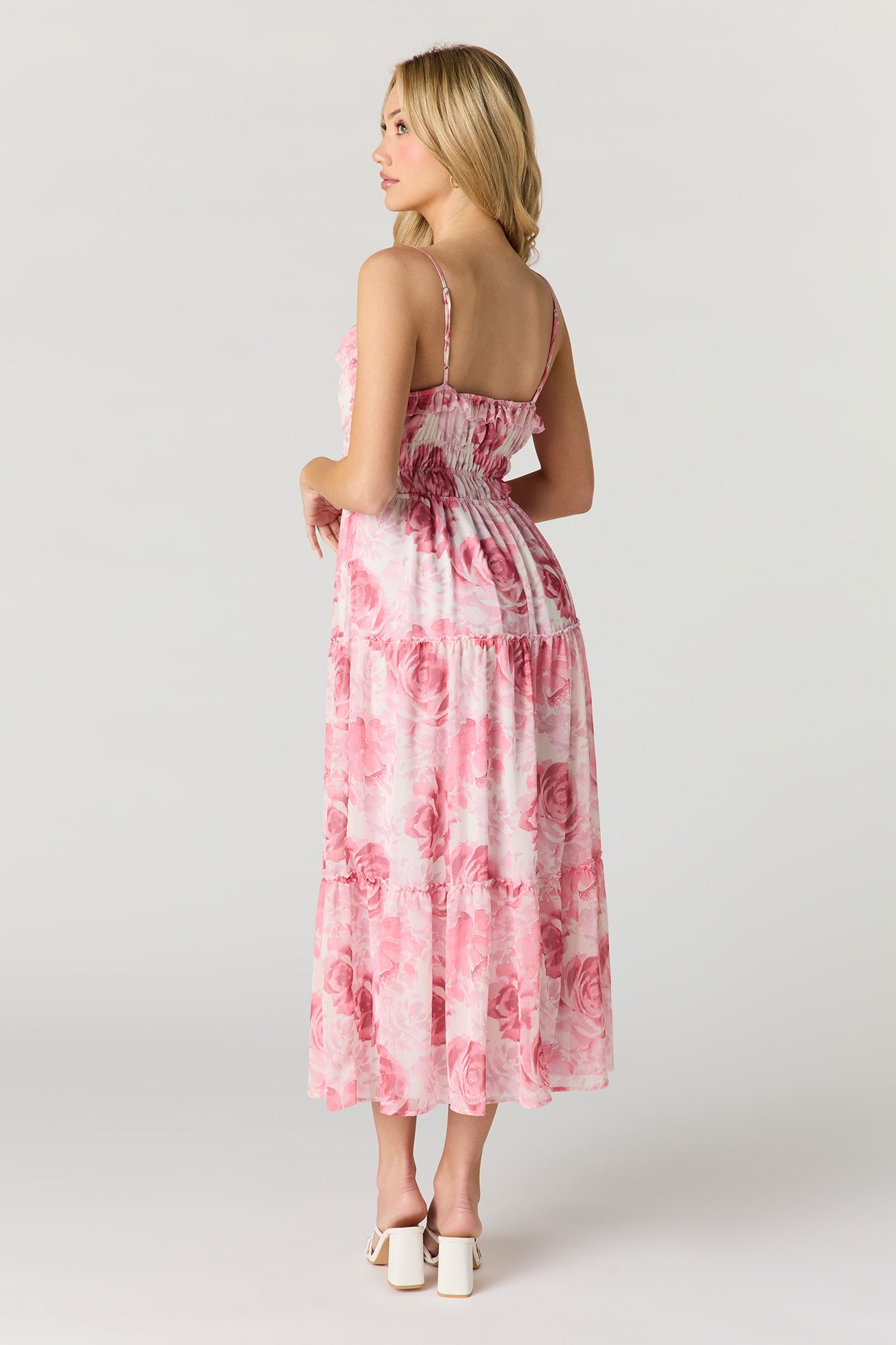 Floral Chiffon Tiered Midi Dress