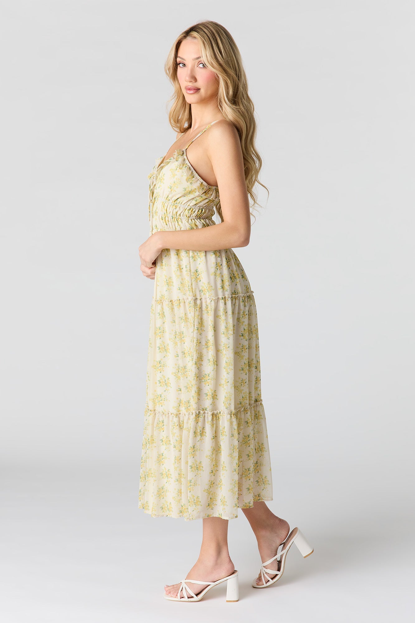 Floral Chiffon Tiered Midi Dress