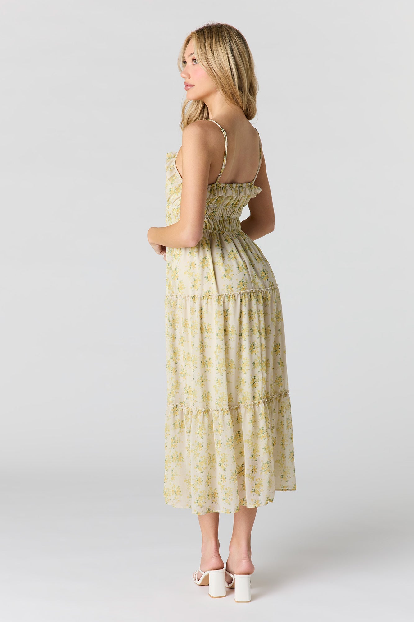 Floral Chiffon Tiered Midi Dress