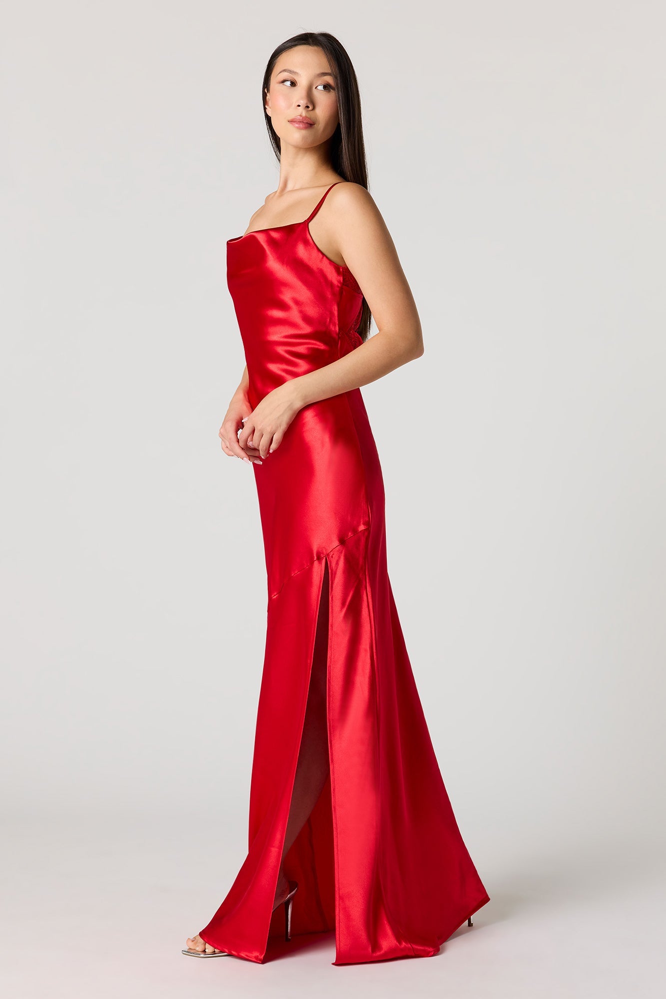 Satin Cowl Neck Maxi Dress