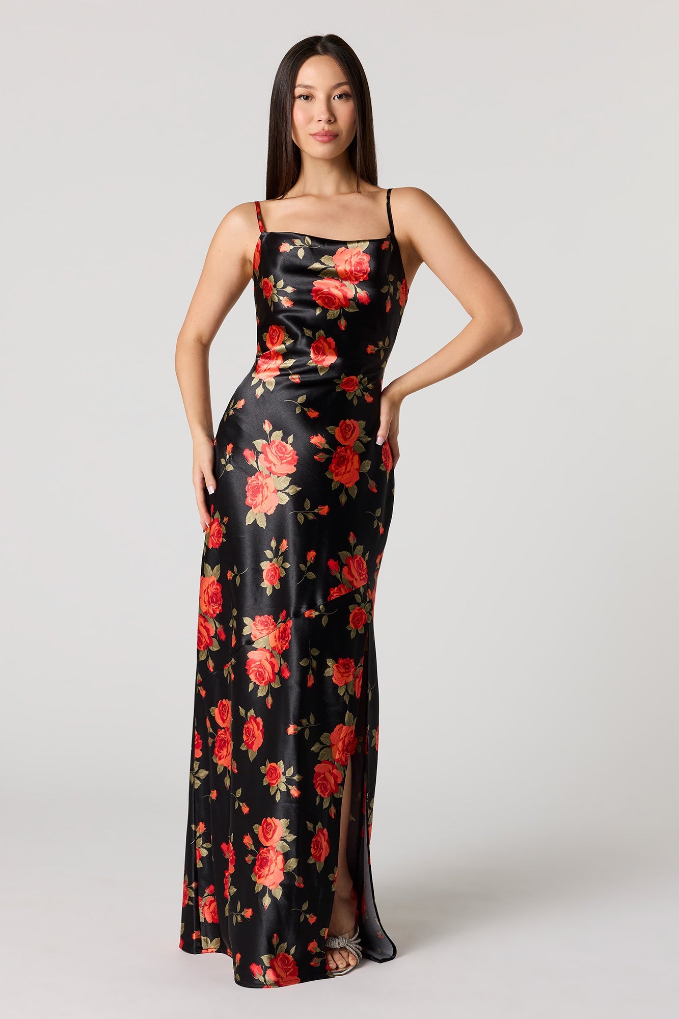 Satin Cowl Neck Maxi Dress