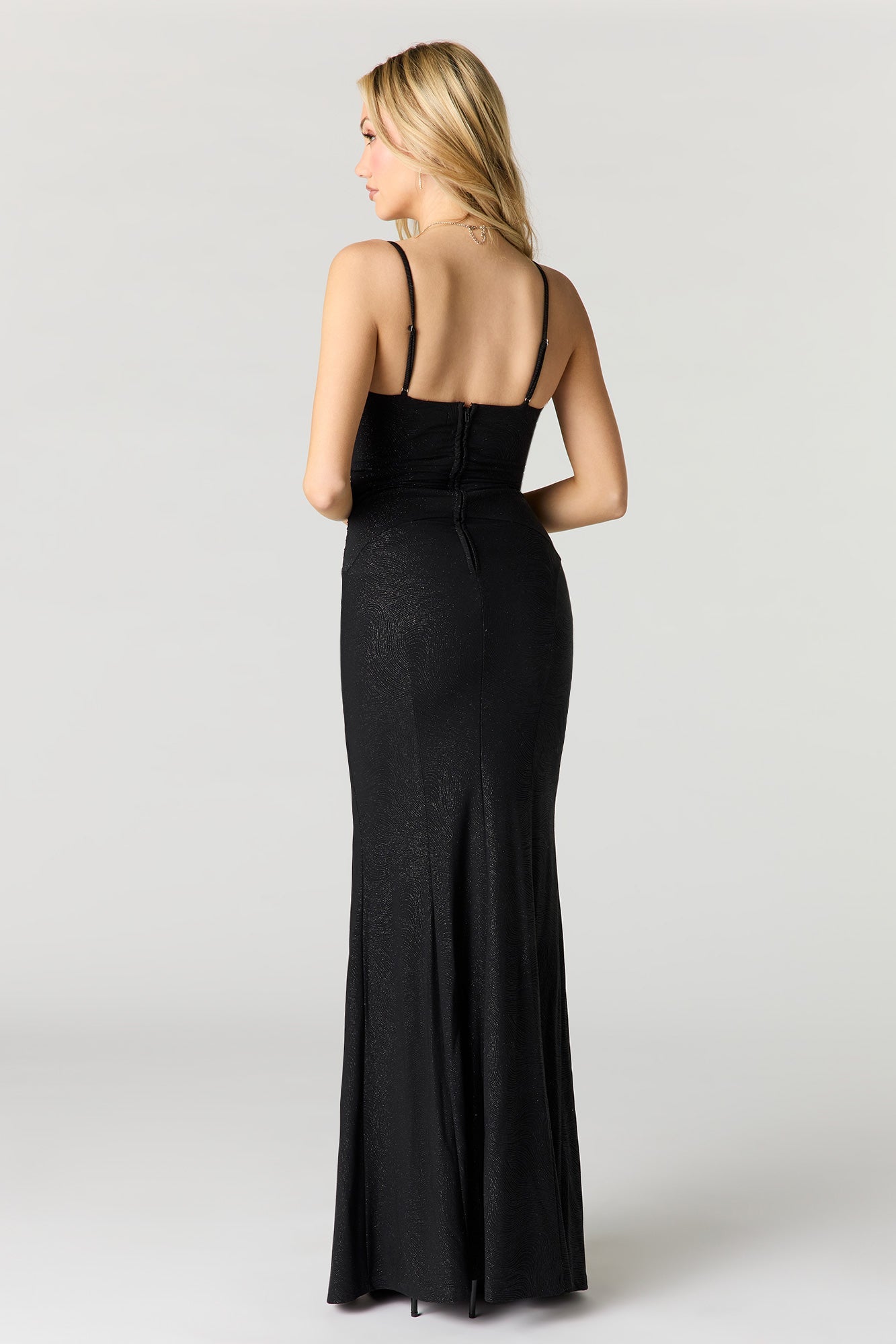 Glitter Swirl Sweetheart Ruched Maxi Dress