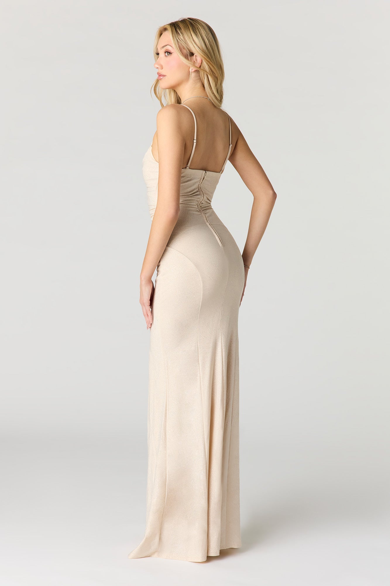Glitter Swirl Sweetheart Ruched Maxi Dress