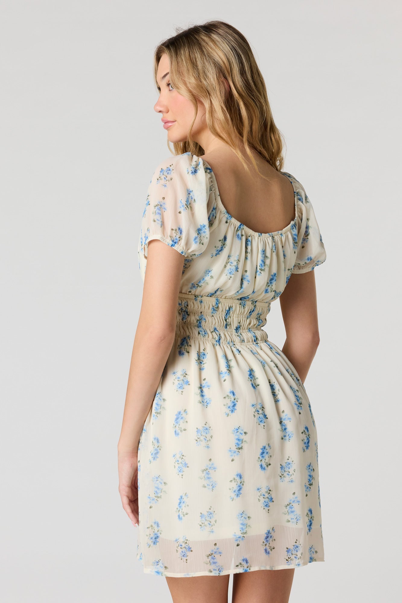 Floral Chiffon Puff Sleeve Mini Dress