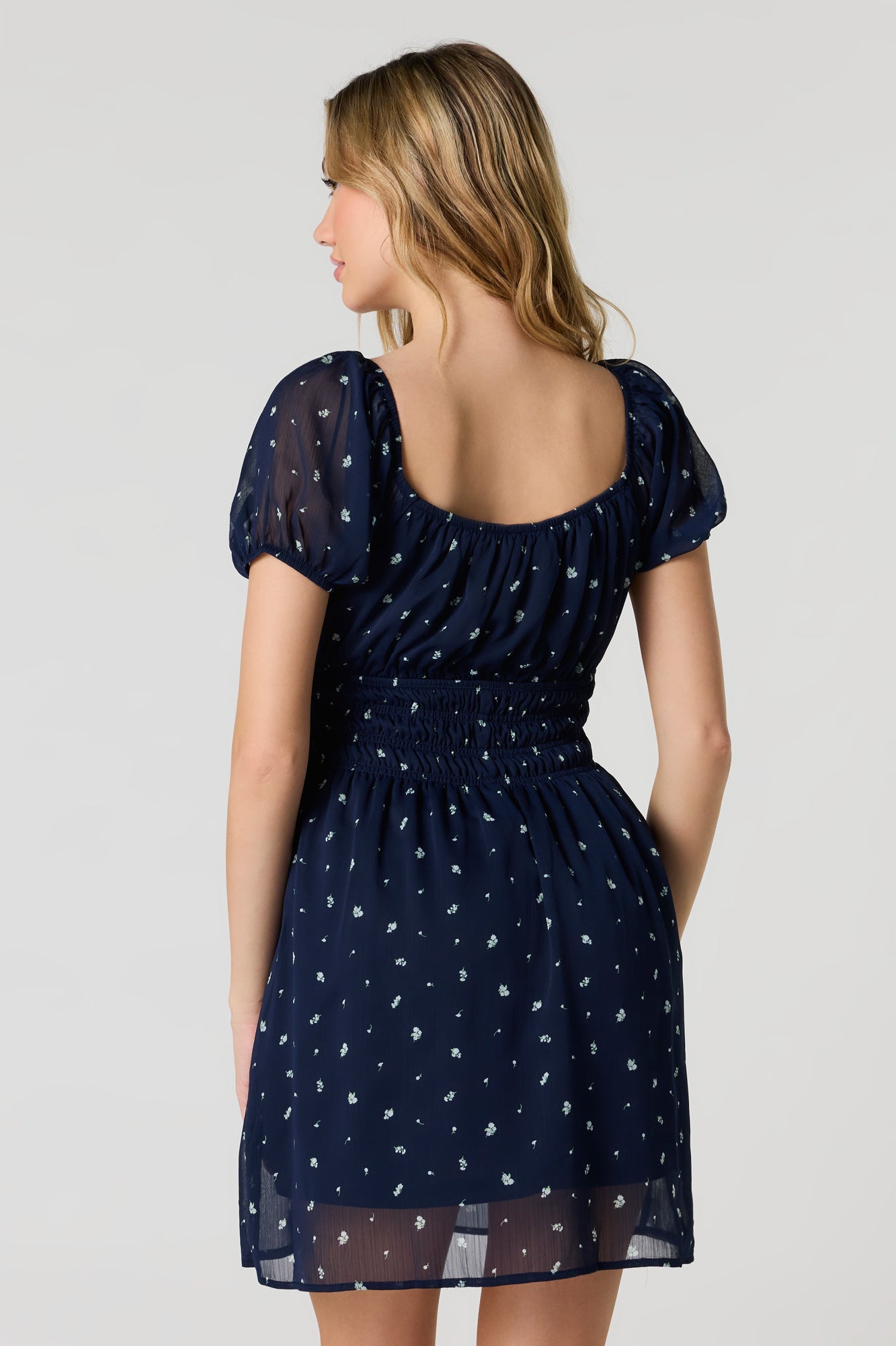 Floral Chiffon Puff Sleeve Mini Dress