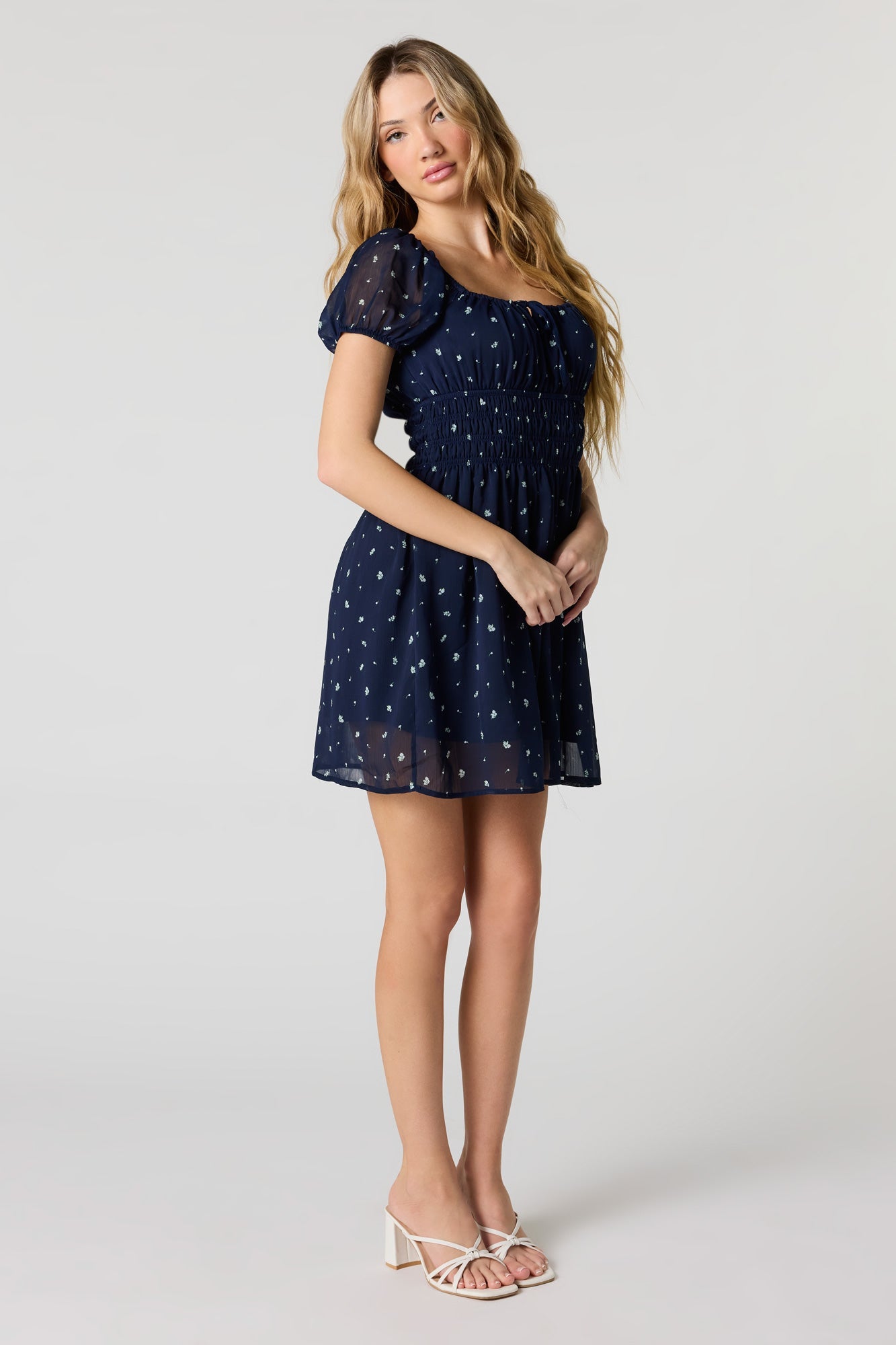 Floral Chiffon Puff Sleeve Mini Dress