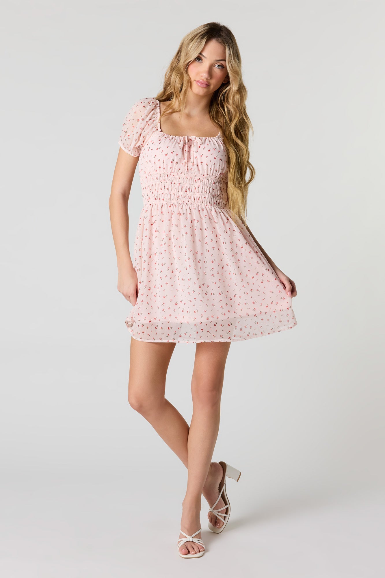 Floral Chiffon Puff Sleeve Mini Dress
