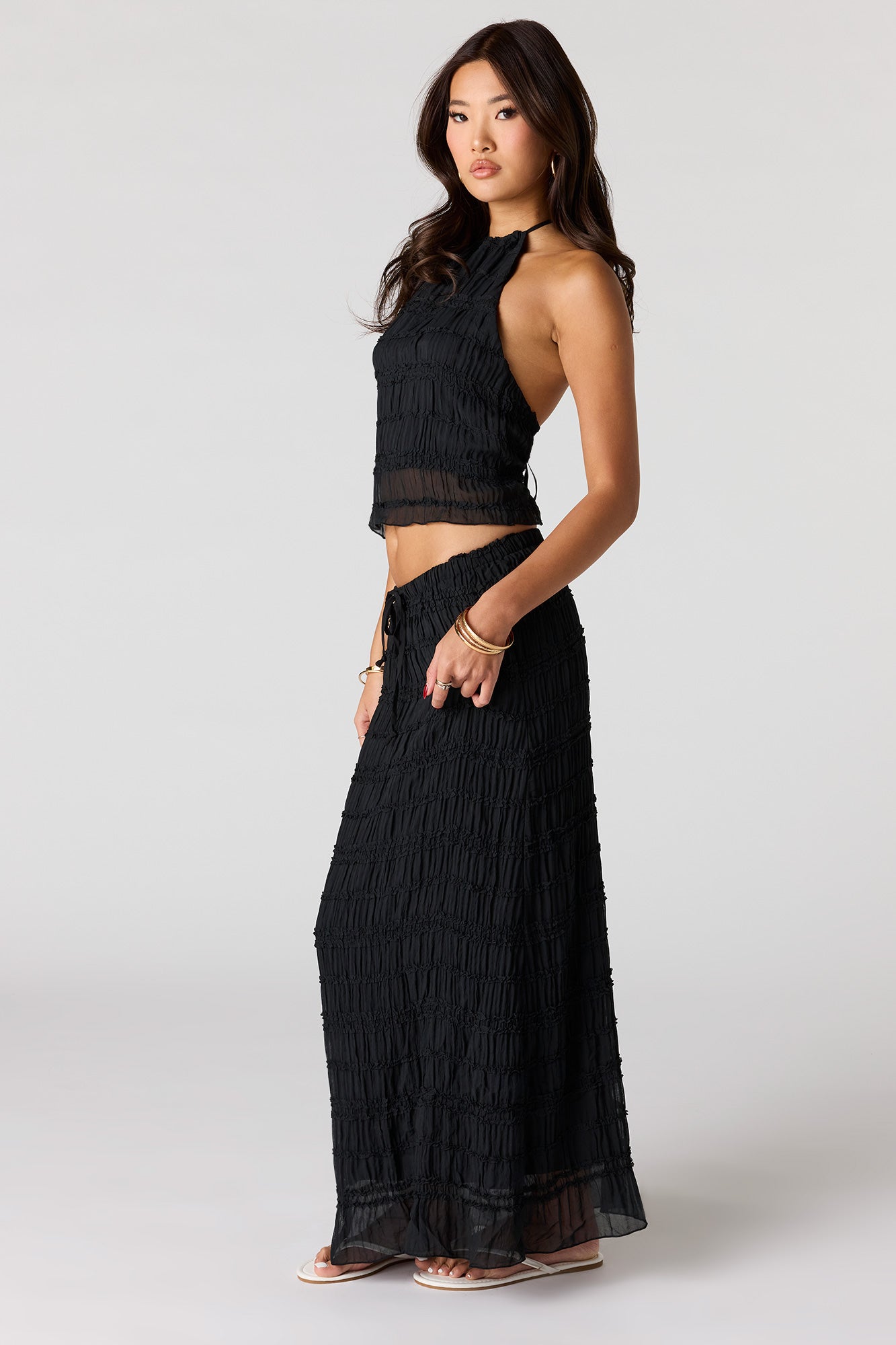 Textured Chiffon Maxi Skirt