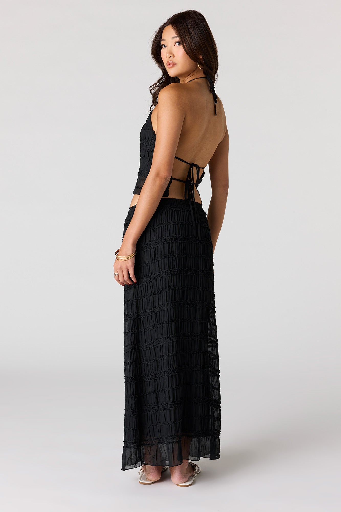 Textured Chiffon Maxi Skirt