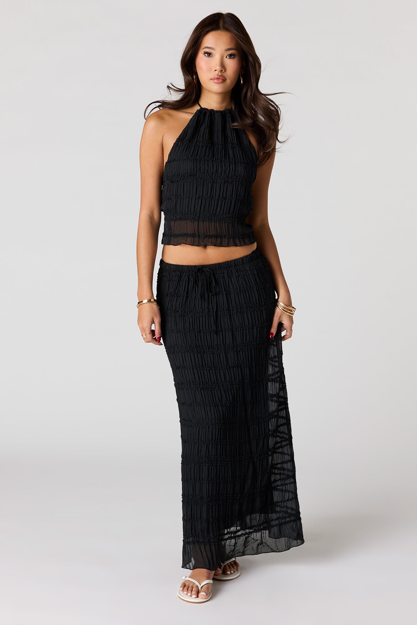Textured Chiffon Maxi Skirt