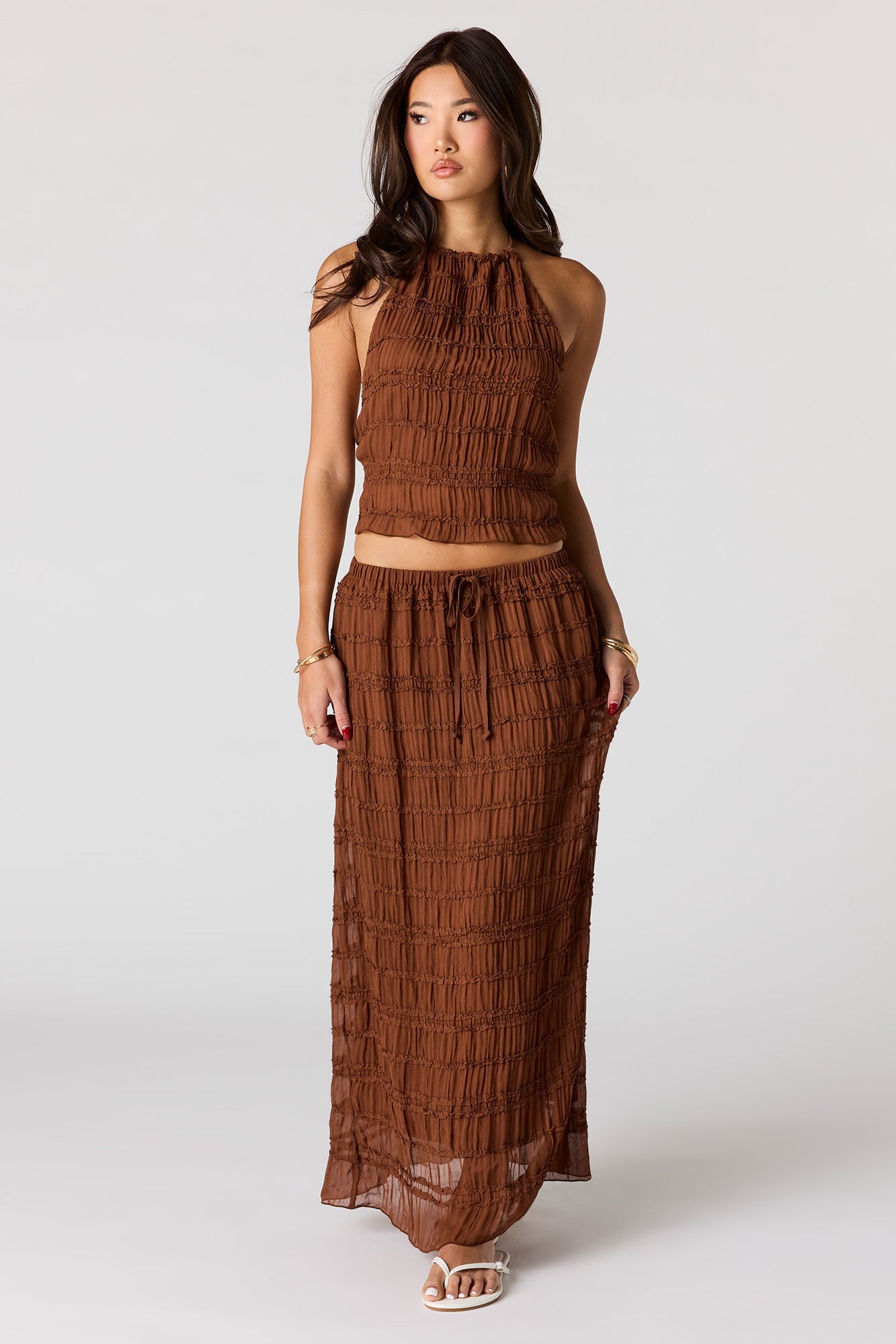 Textured Chiffon Maxi Skirt