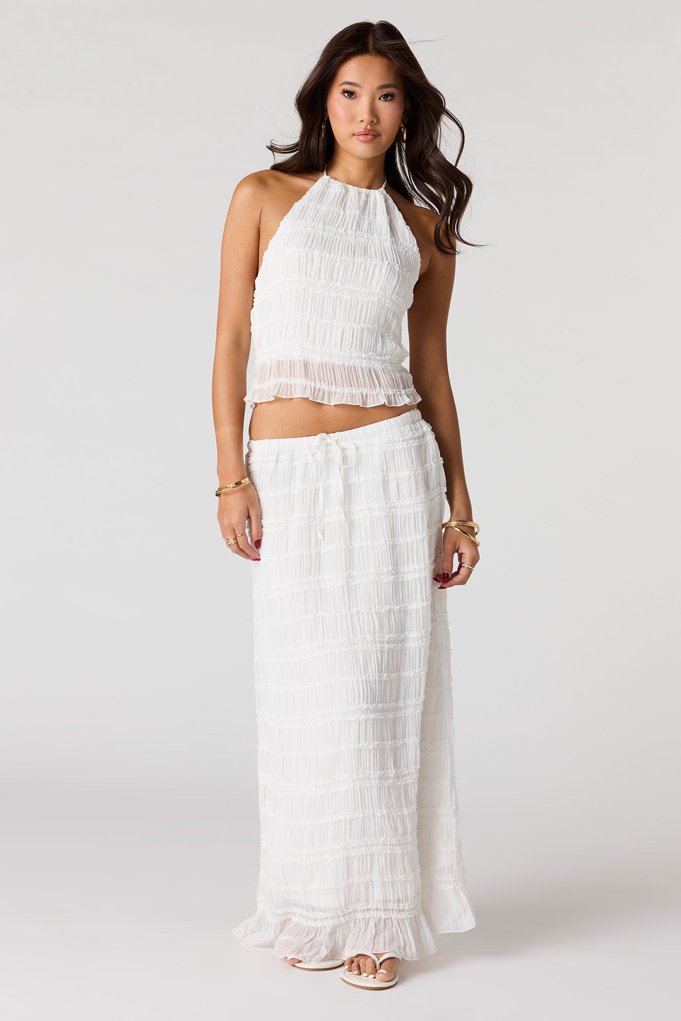 Textured Chiffon Maxi Skirt