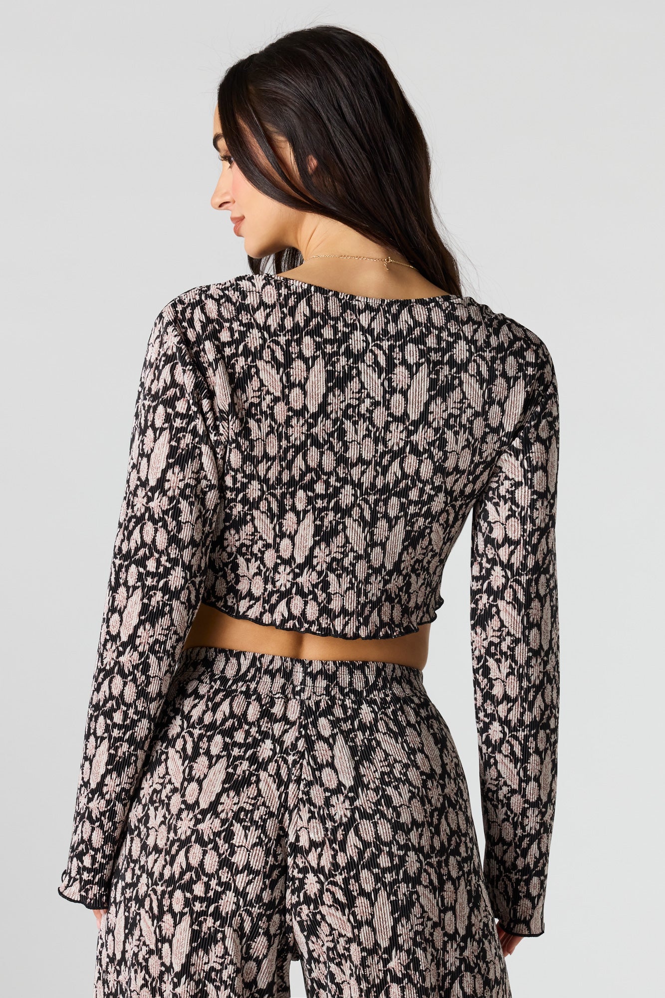 Ribbed Self-Tie Long Sleeve Top