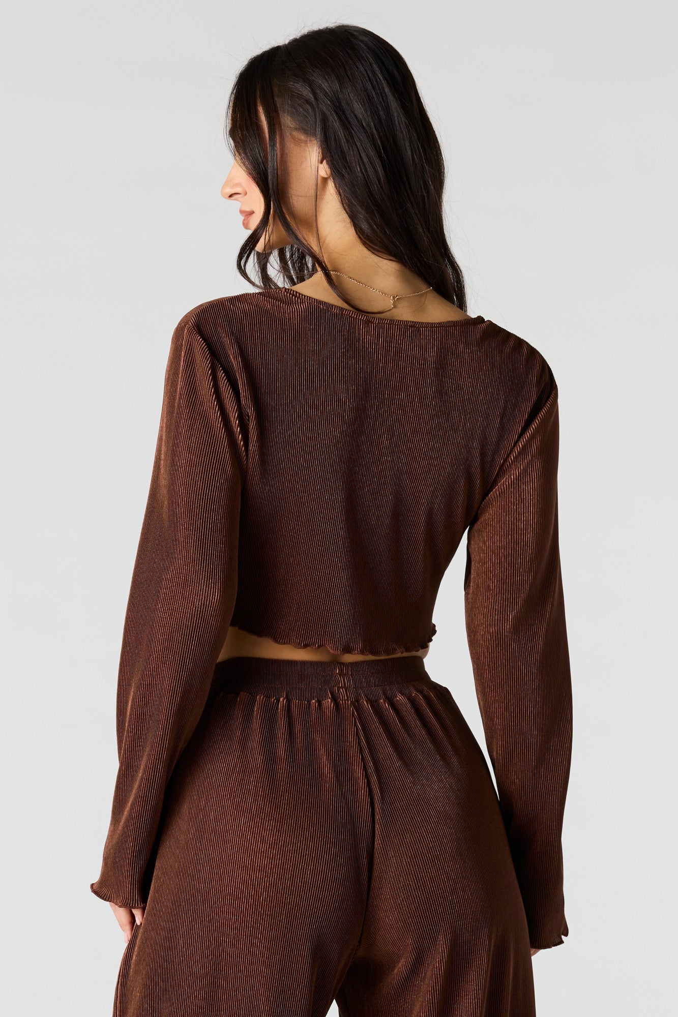 Ribbed Self-Tie Long Sleeve Top