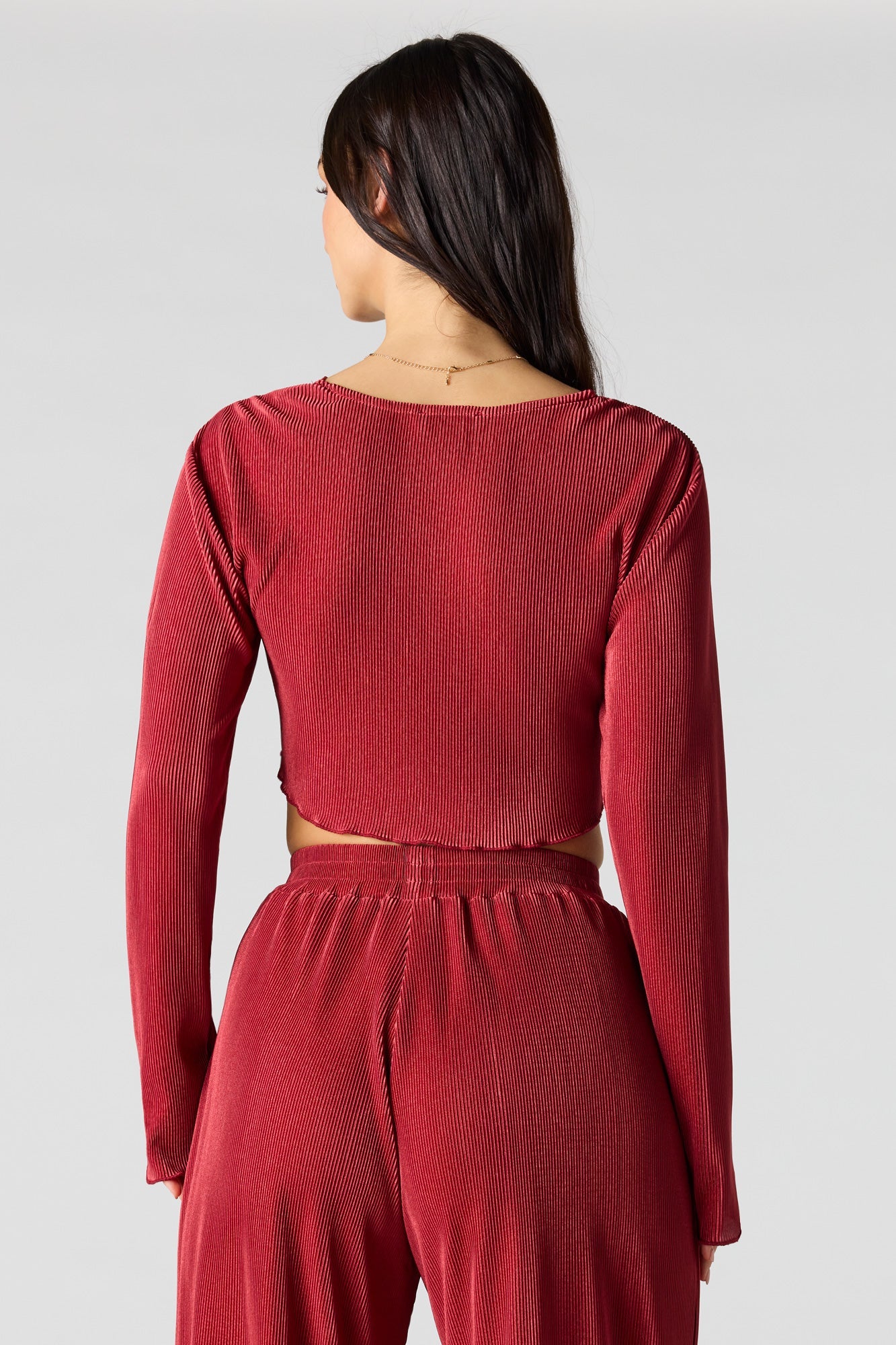 Ribbed Self-Tie Long Sleeve Top