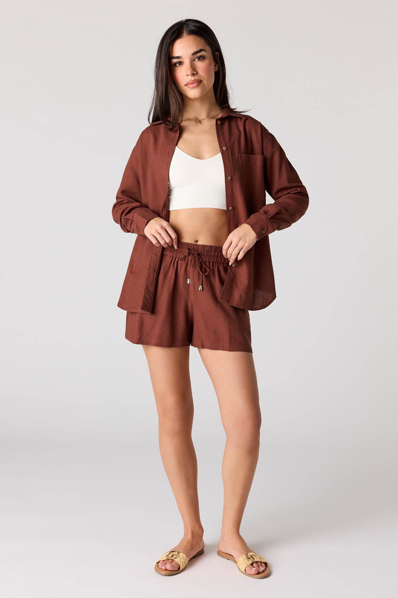 Linen-Blend Drawstring Short