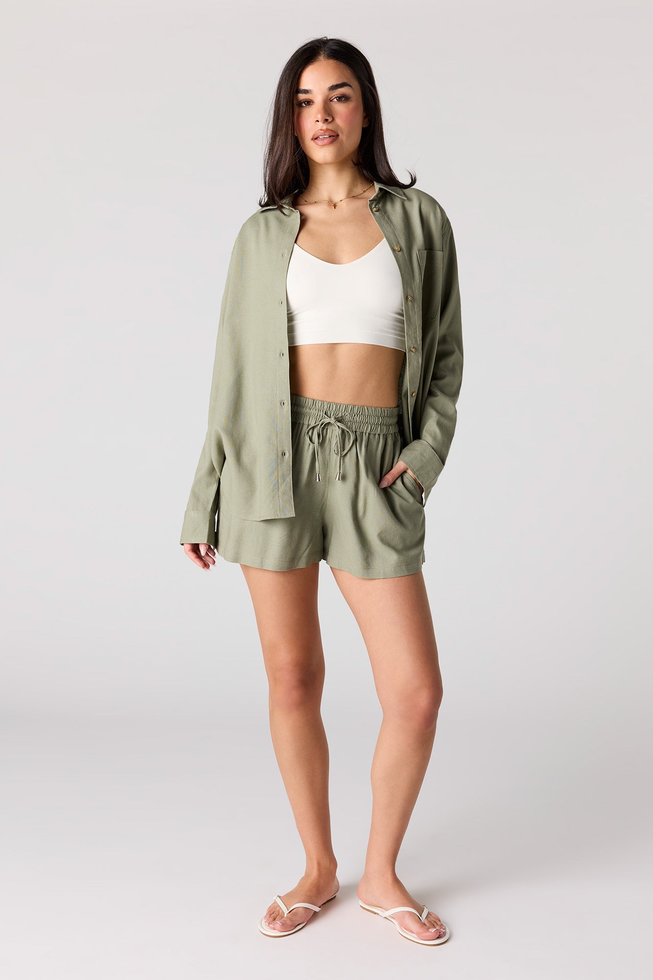 Linen-Blend Drawstring Short