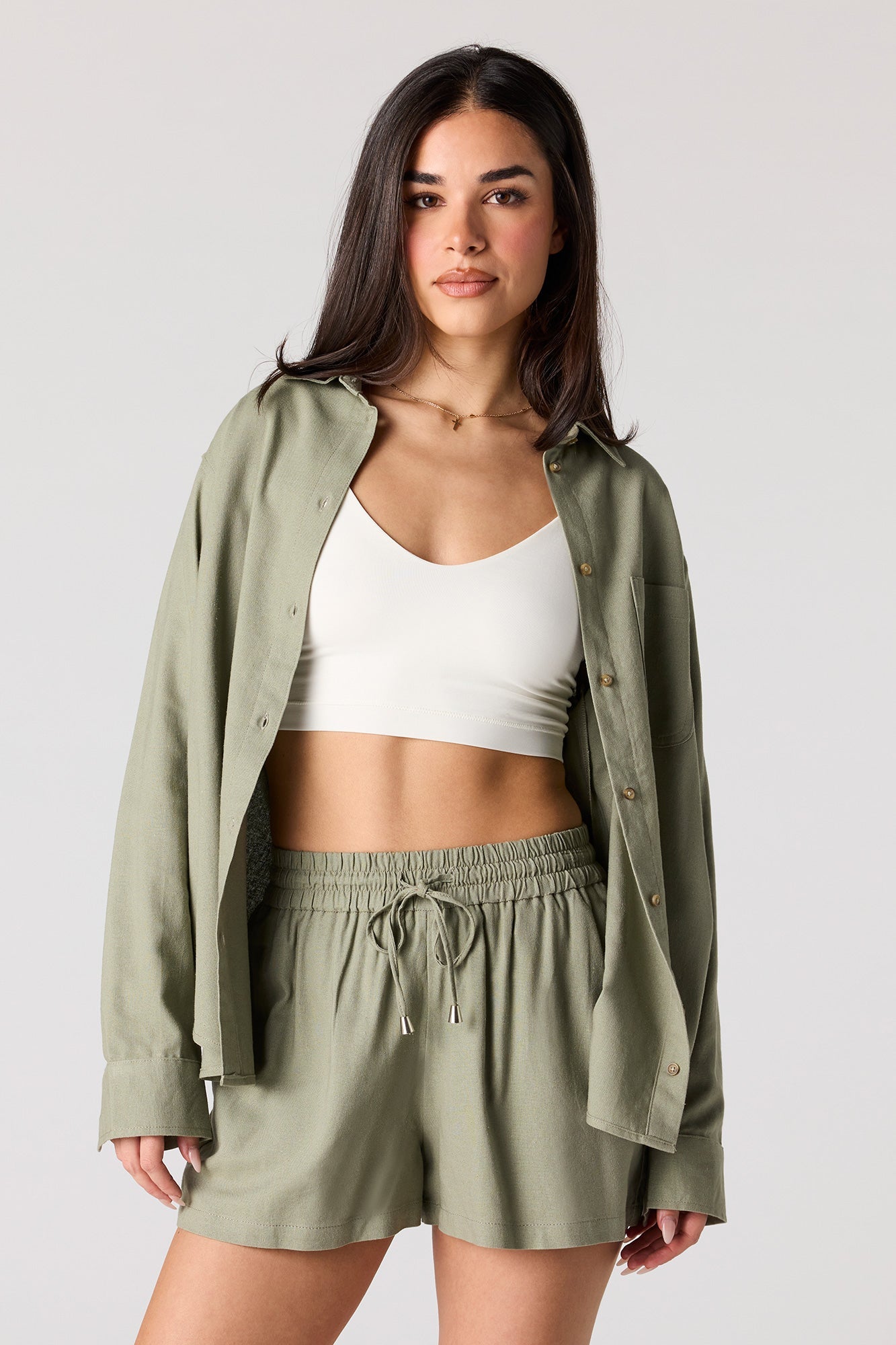Linen-Blend Drawstring Short