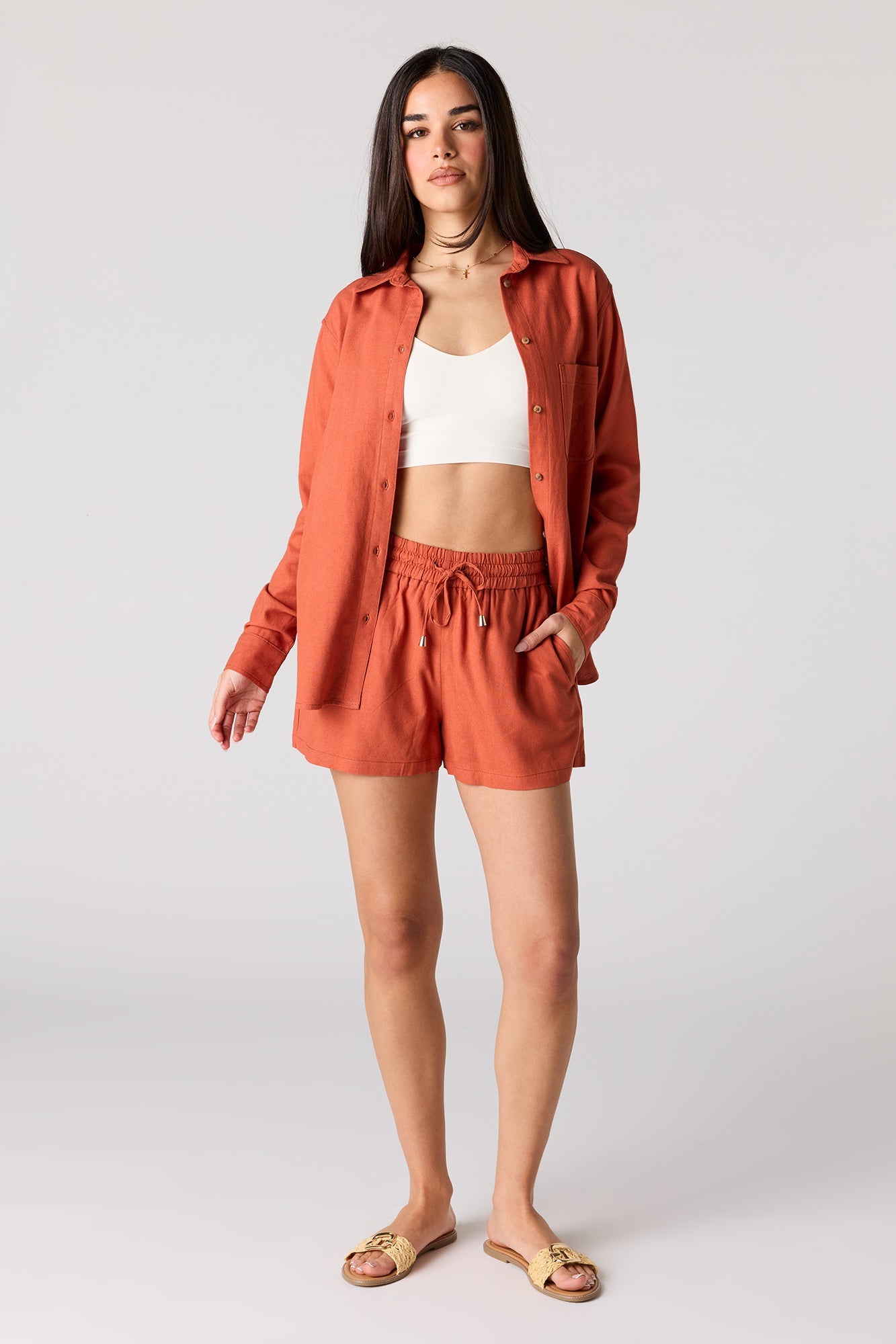 Linen-Blend Drawstring Short