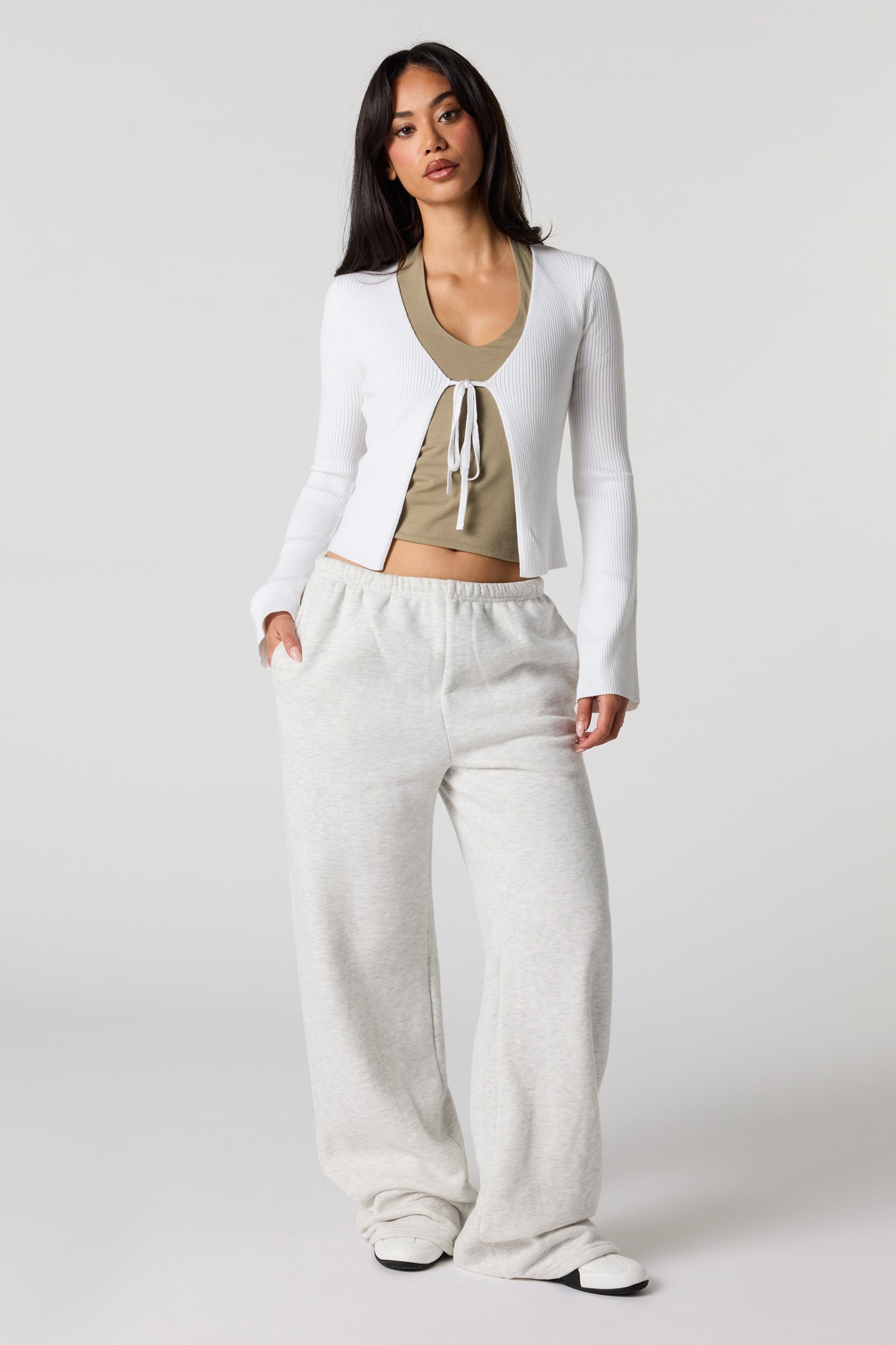 Ribbed Knit Self-Tie Cardigan