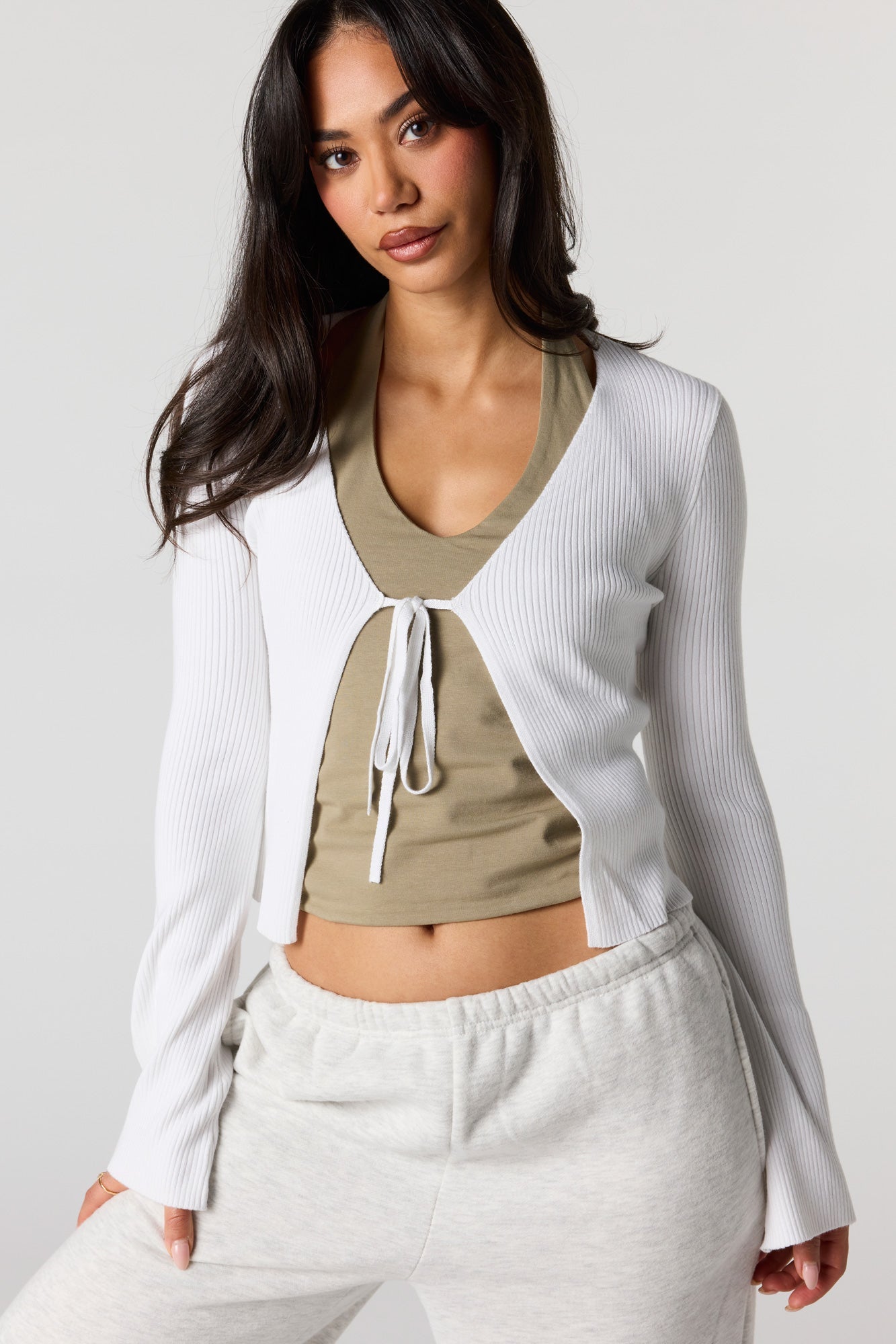 Ribbed Knit Self-Tie Cardigan