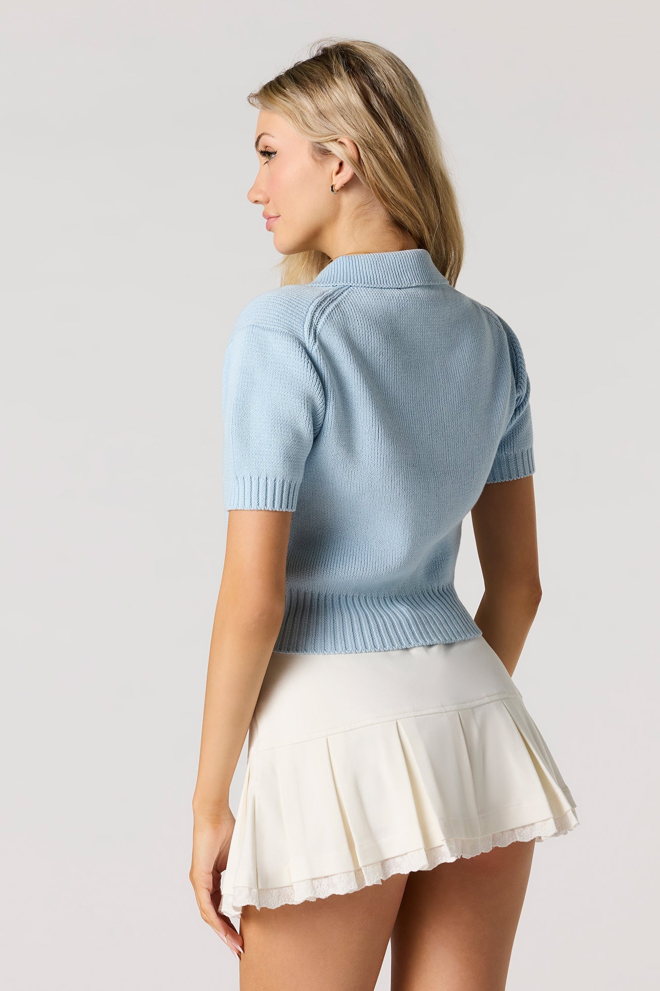 Knit Collared Short Sleeve Cardigan