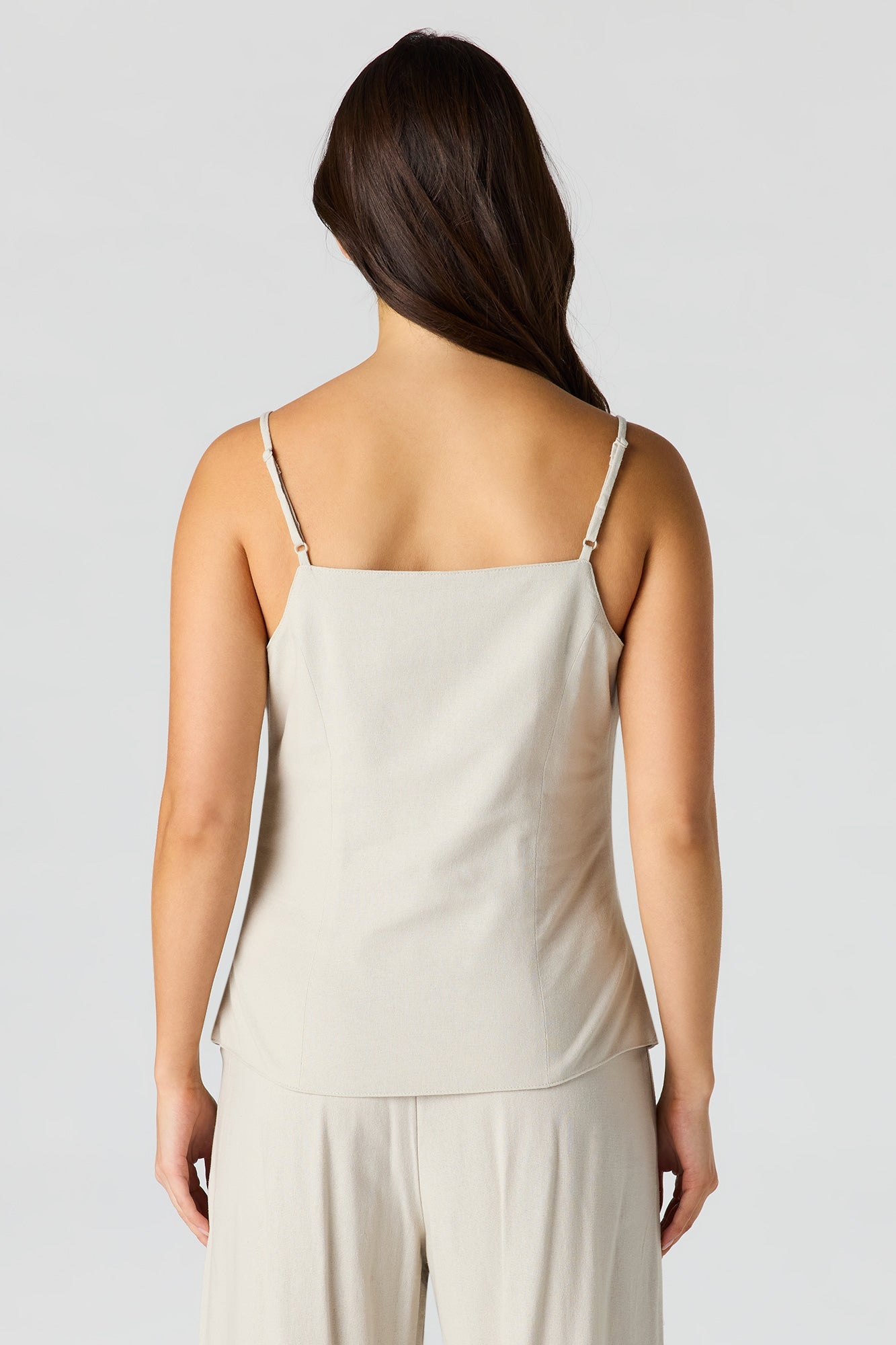 Linen-Blend Button-Up Square Neck Vest