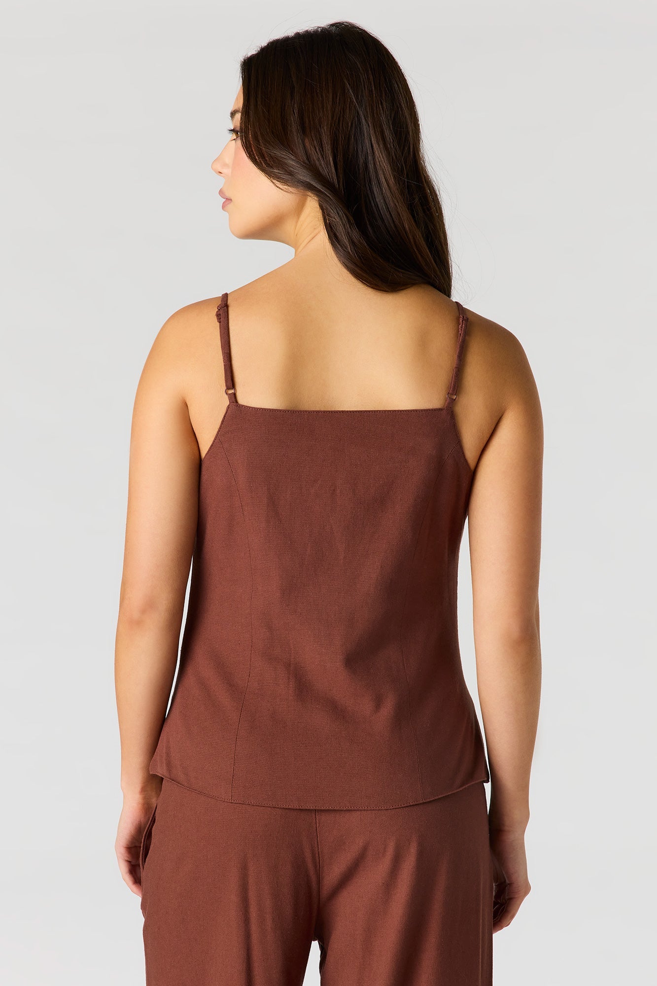 Linen-Blend Button-Up Square Neck Vest