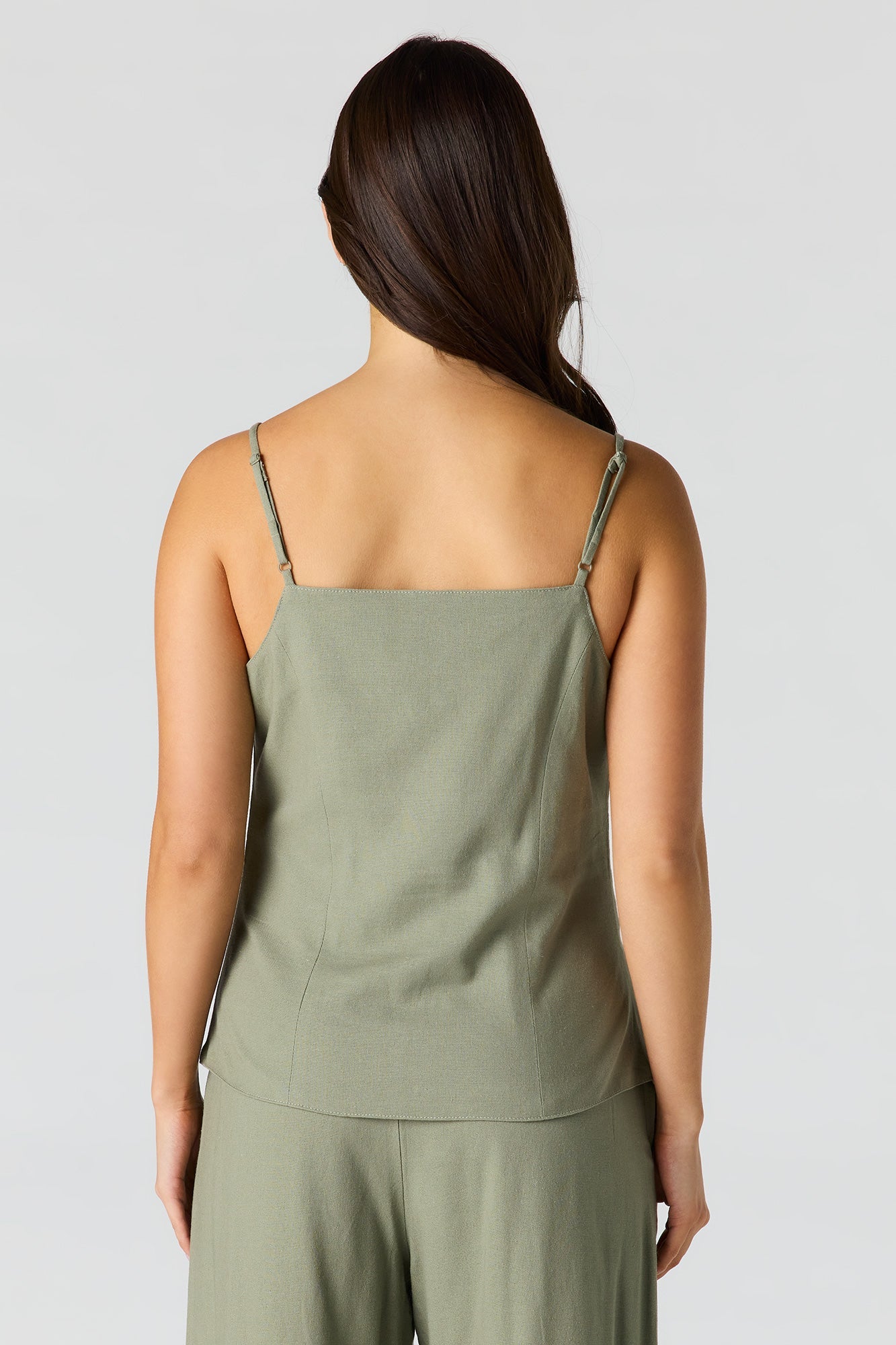 Linen-Blend Button-Up Square Neck Vest