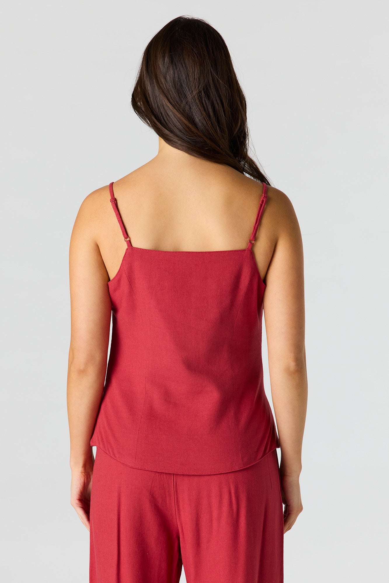 Linen-Blend Button-Up Square Neck Vest