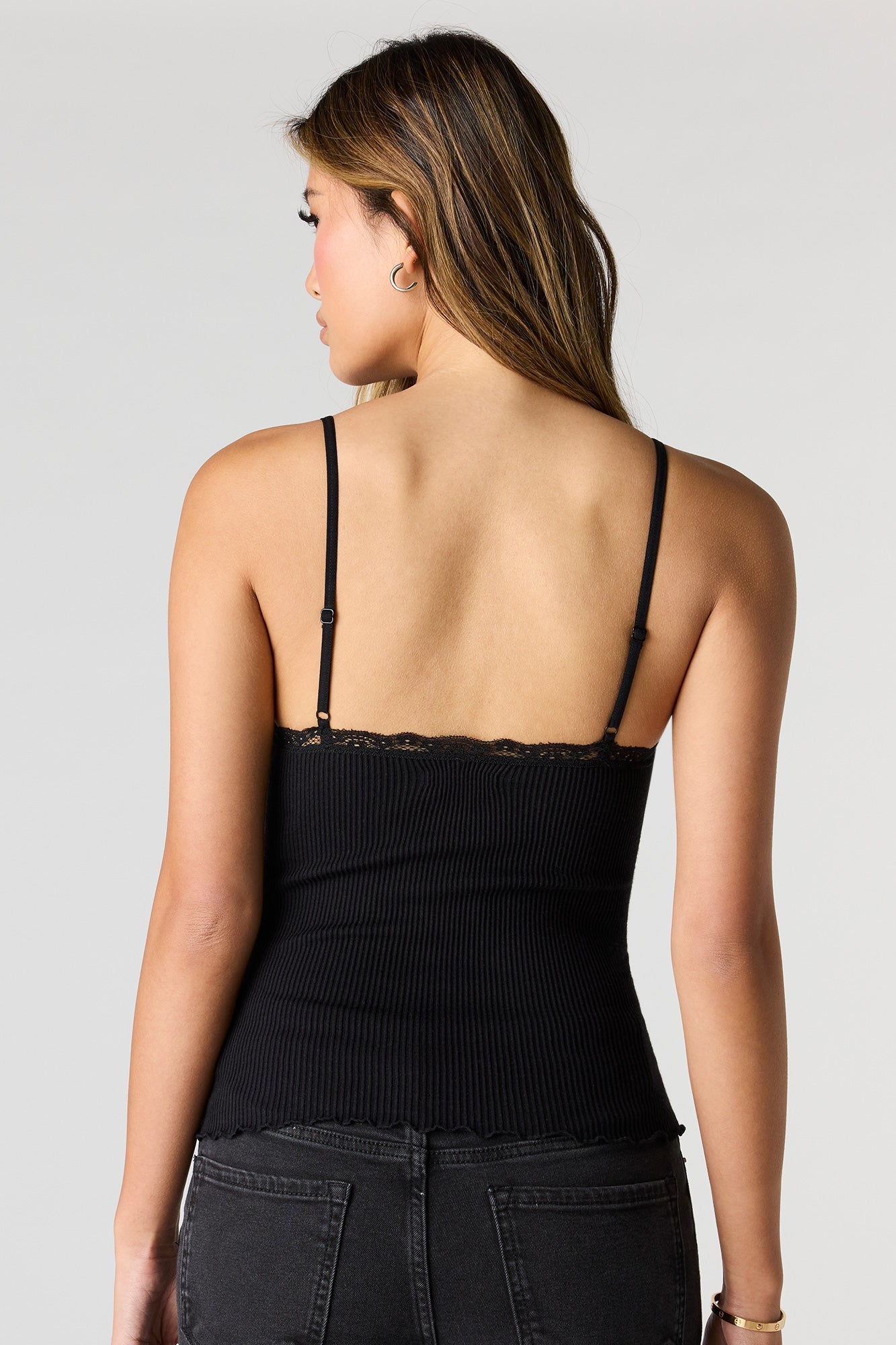 Seamless Ribbed Lace Trim Cami