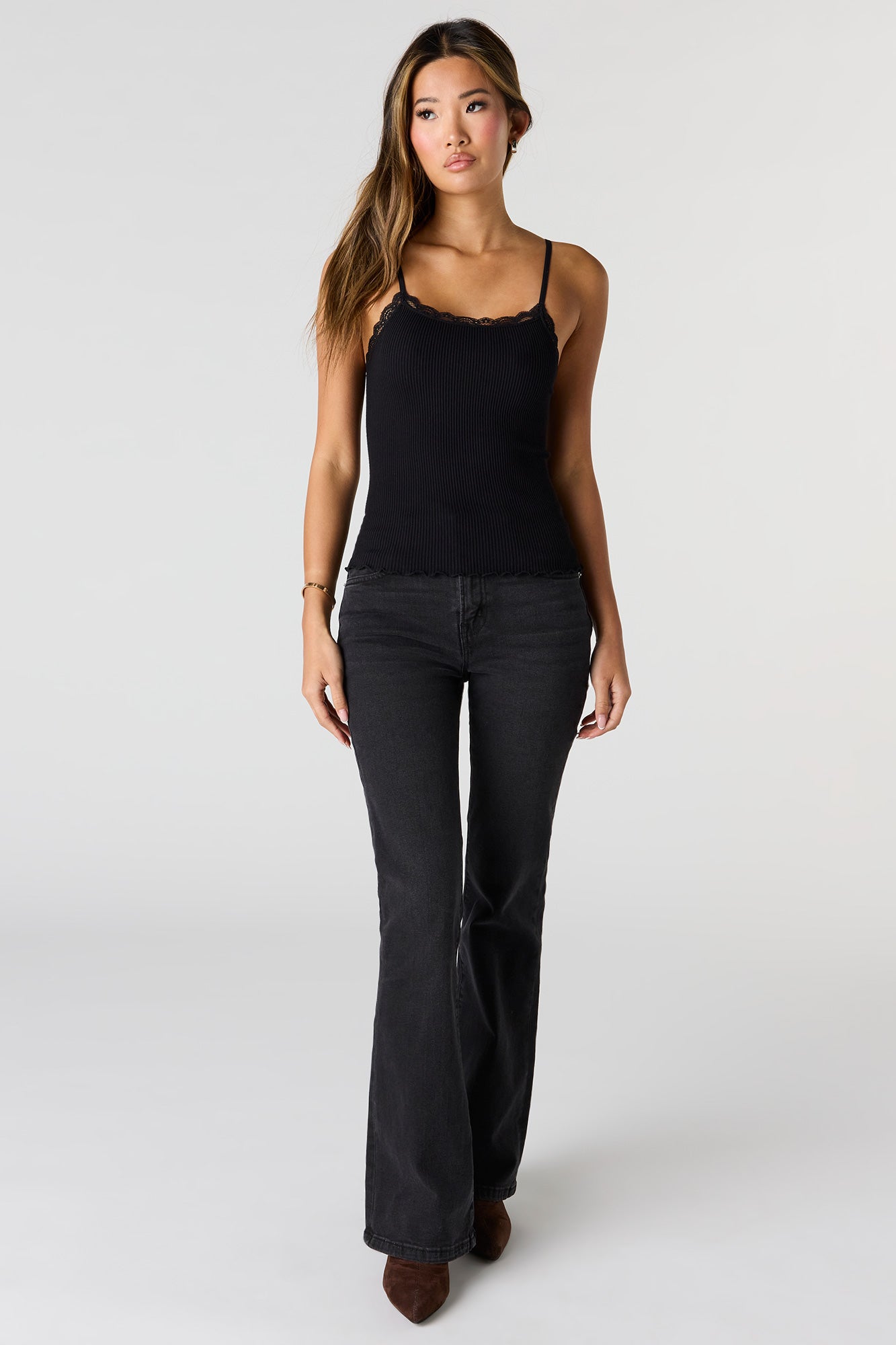 Seamless Ribbed Lace Trim Cami