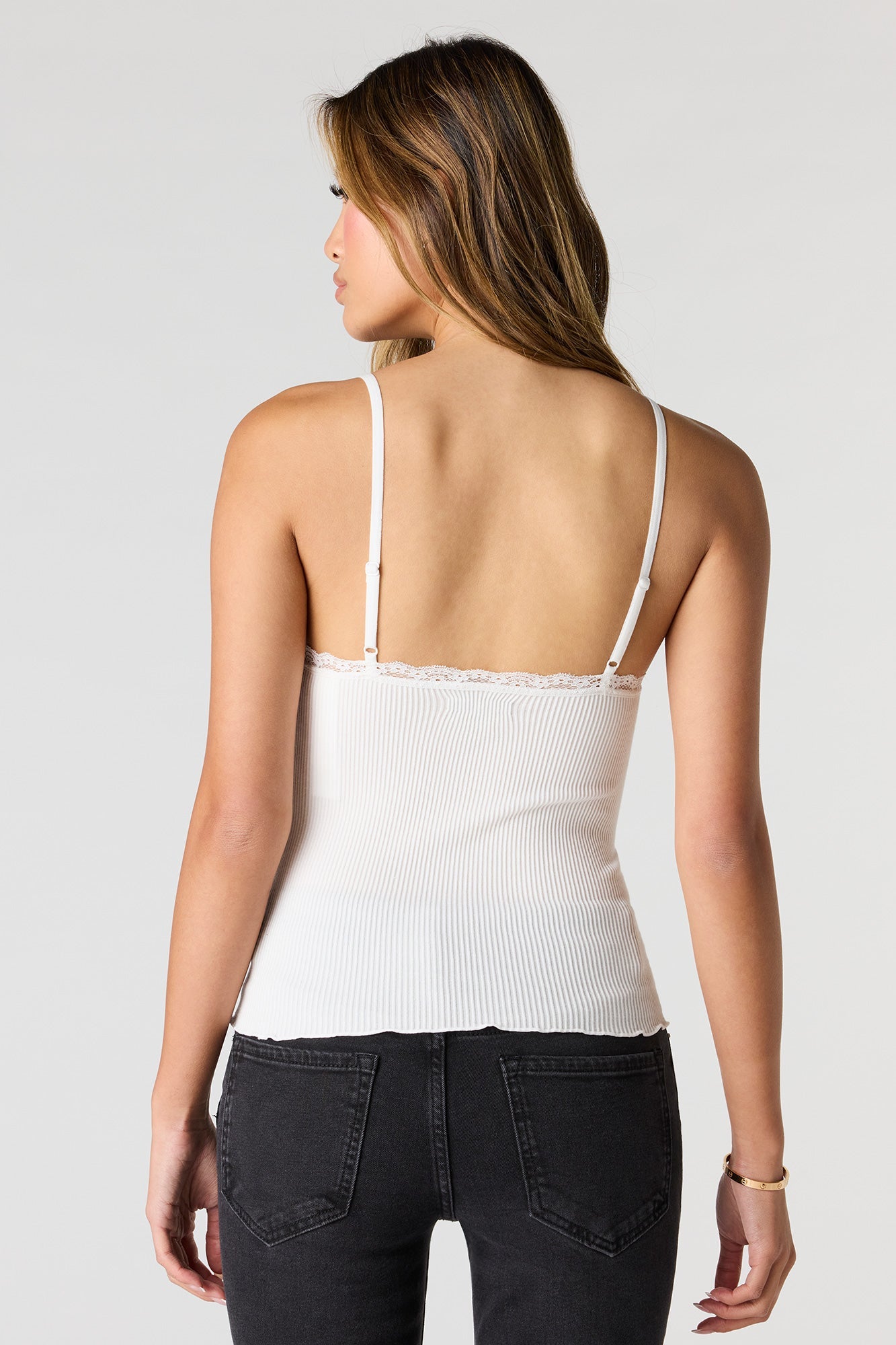 Seamless Ribbed Lace Trim Cami