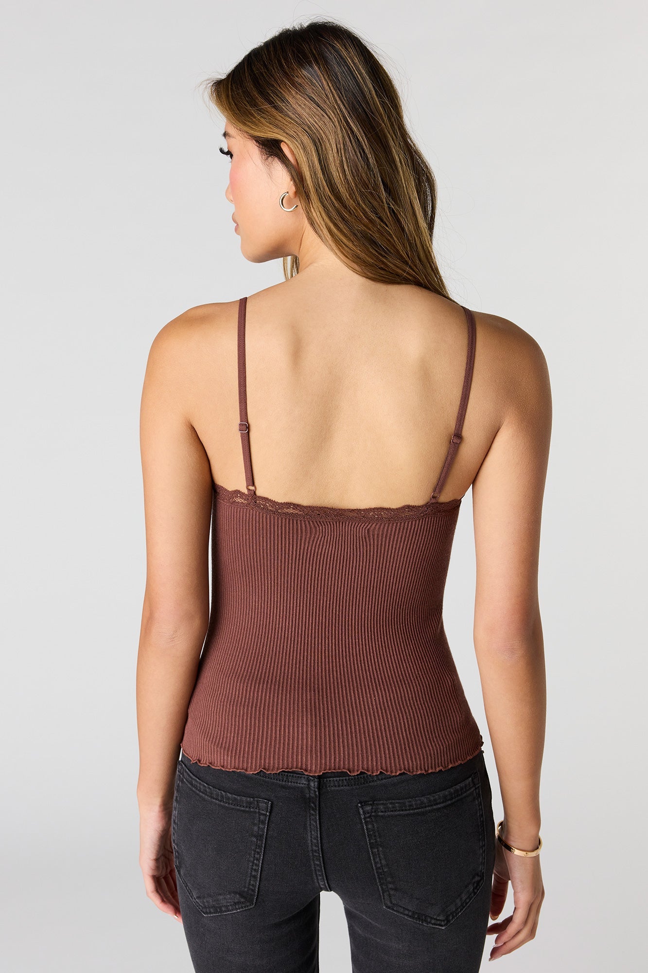 Seamless Ribbed Lace Trim Cami