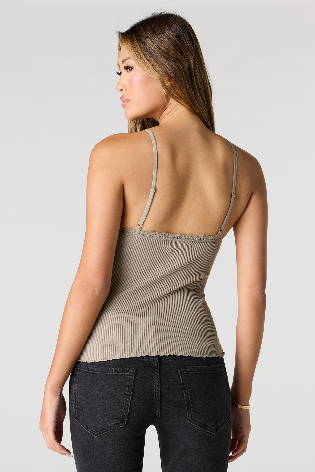 Seamless Ribbed Lace Trim Cami