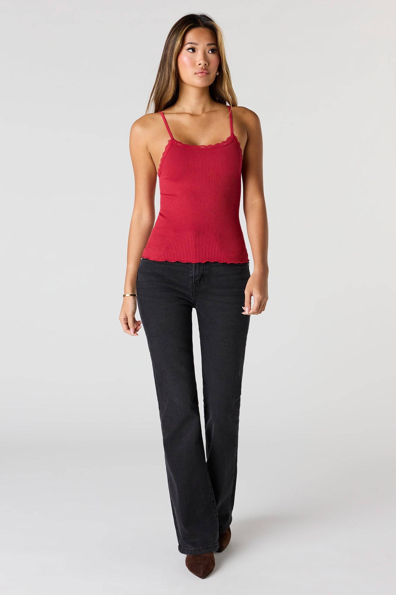 Seamless Ribbed Lace Trim Cami