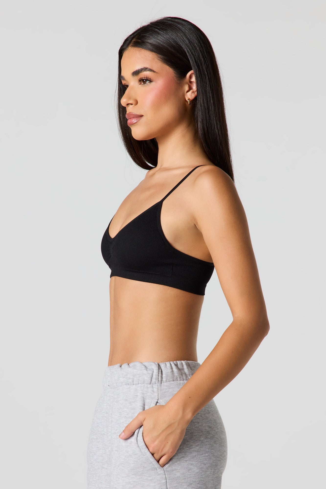 Seamless Ribbed Bralette with Built-In Cups