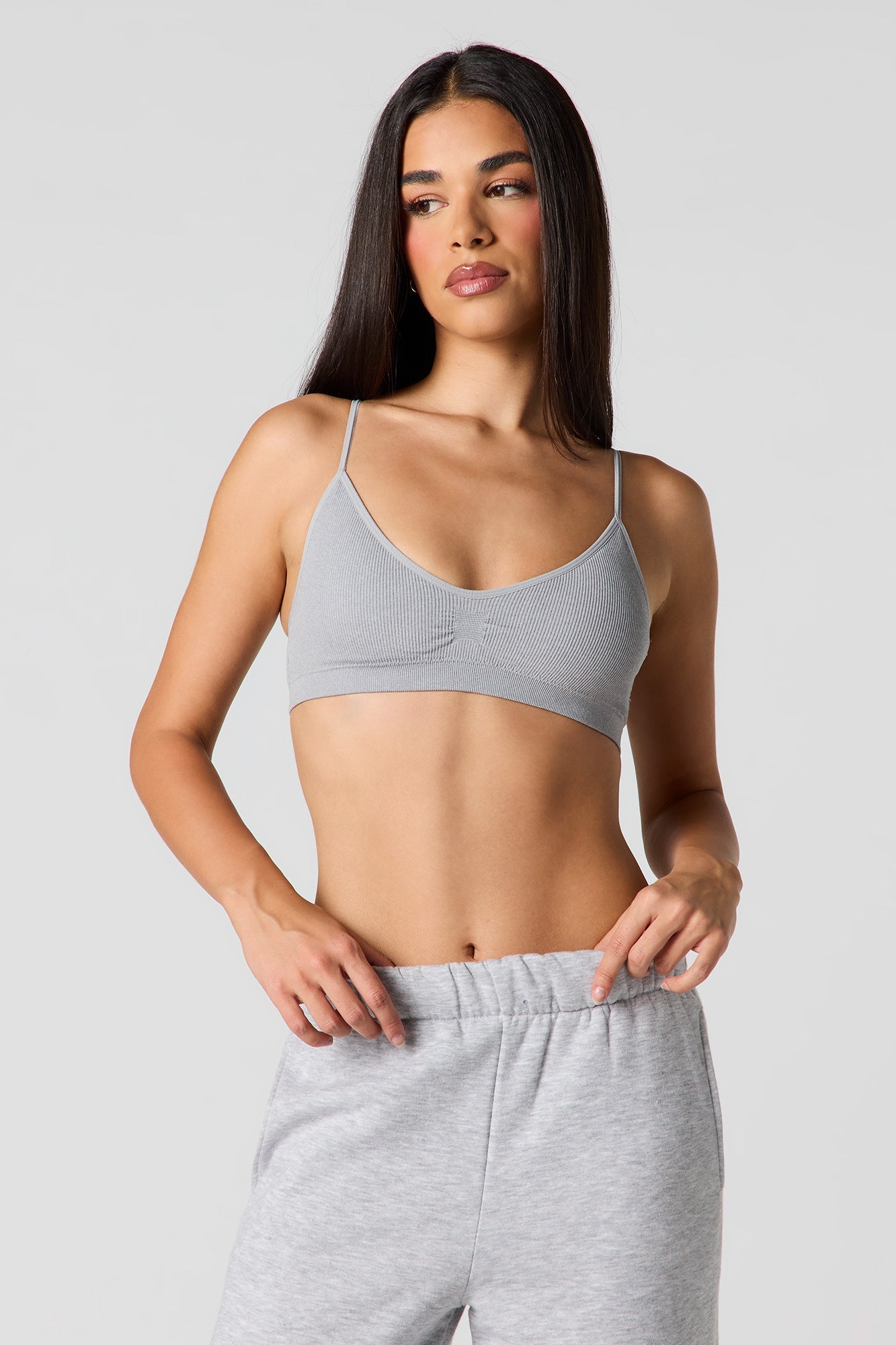 Seamless Ribbed Bralette with Built-In Cups
