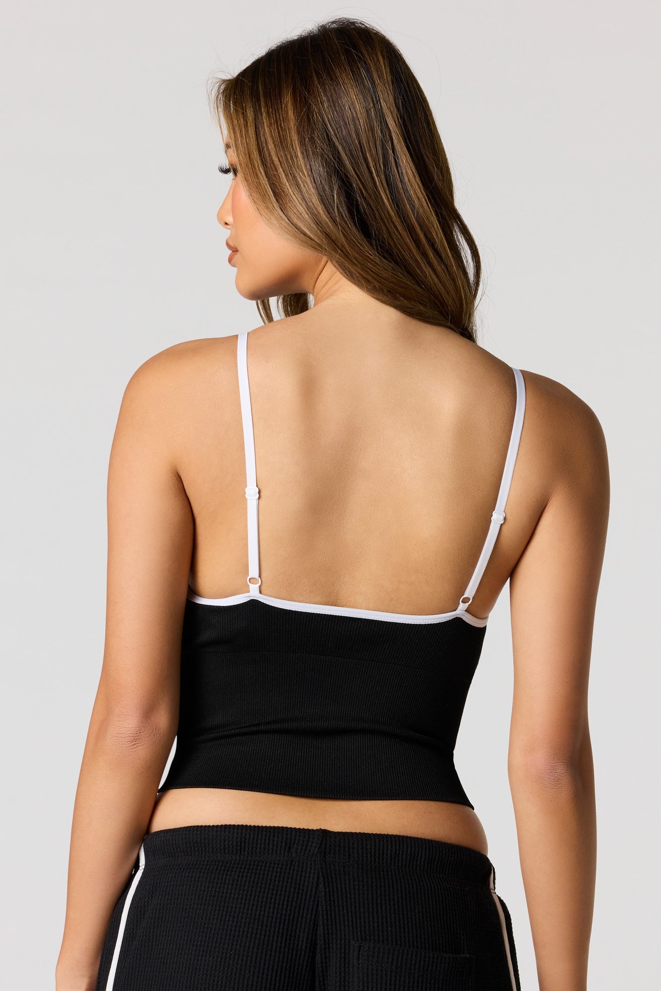 Seamless Ribbed V-Neck Cami with Built-In Bra