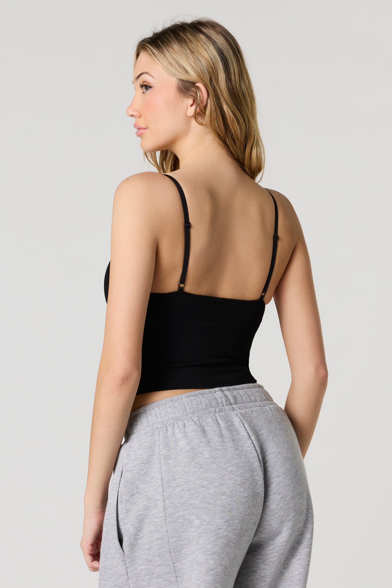 Seamless Ribbed V-Neck Cami with Built-In Cups