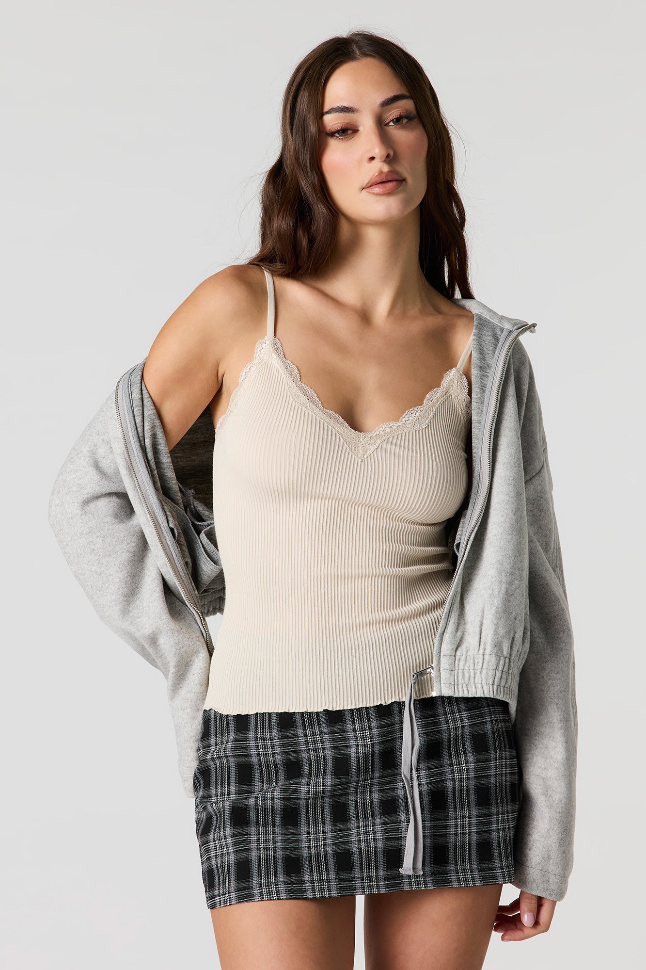 Seamless Ribbed Lace Trim Cami