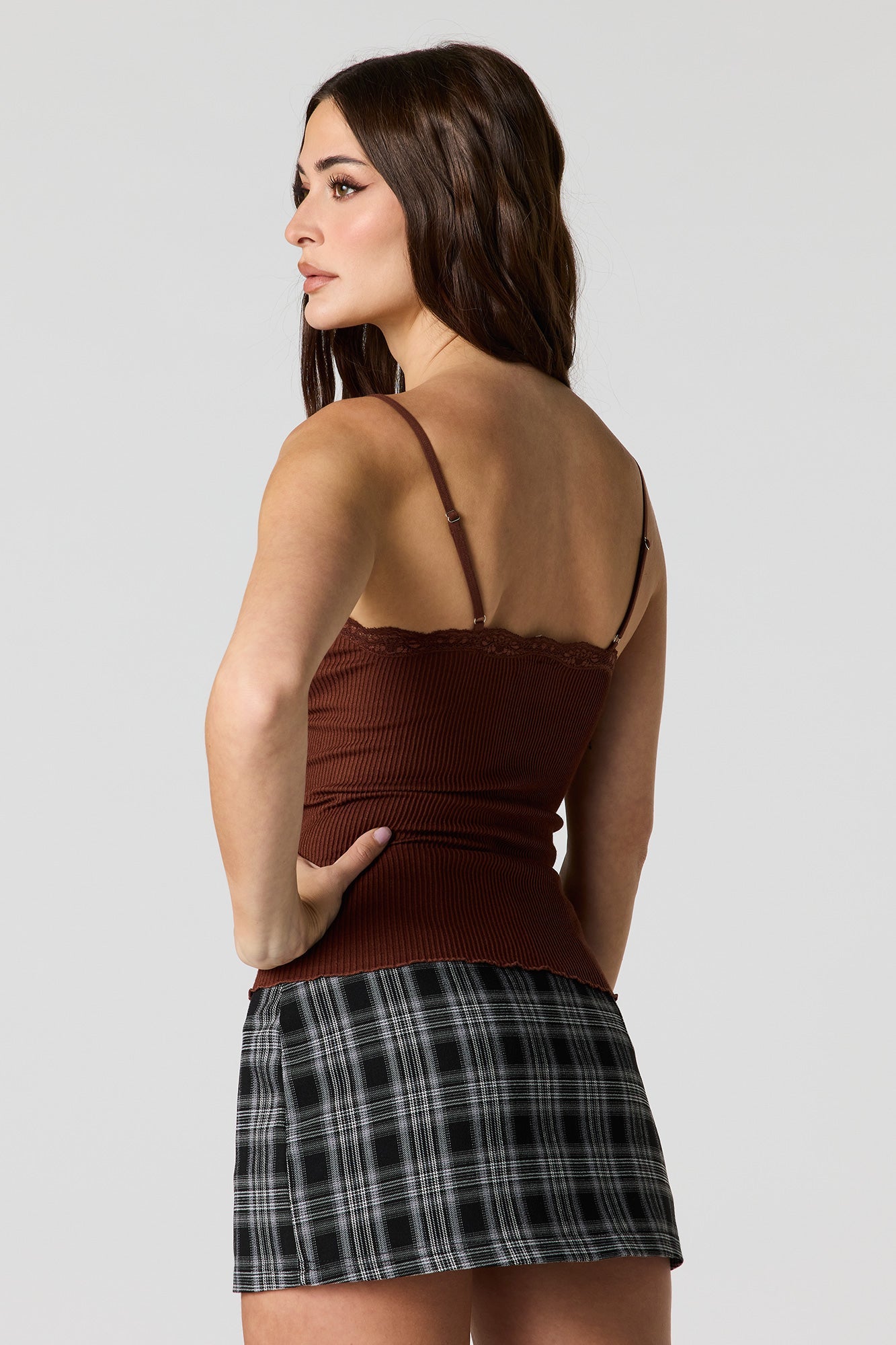 Seamless Ribbed Lace Trim Cami