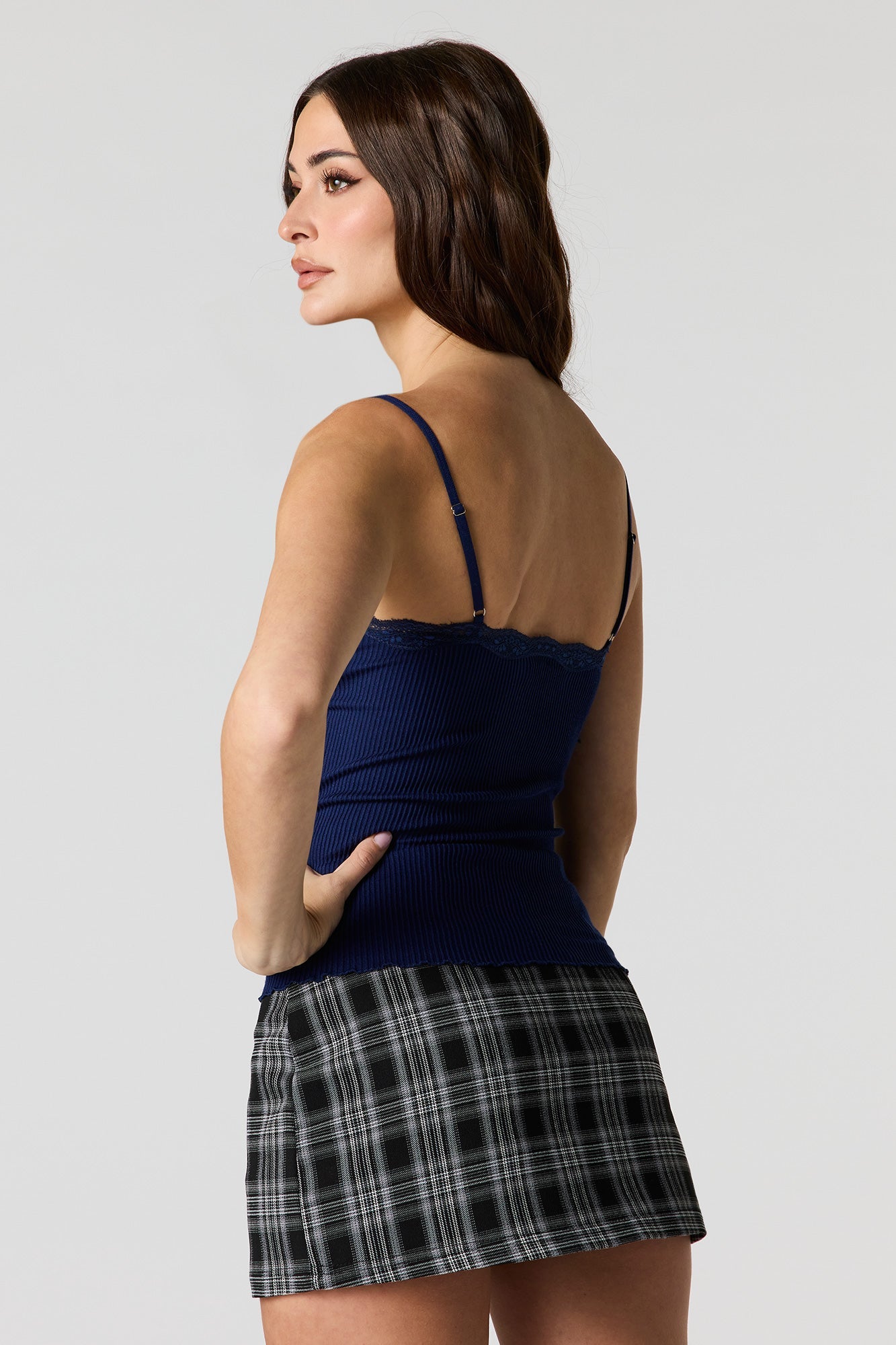 Seamless Ribbed Lace Trim Cami