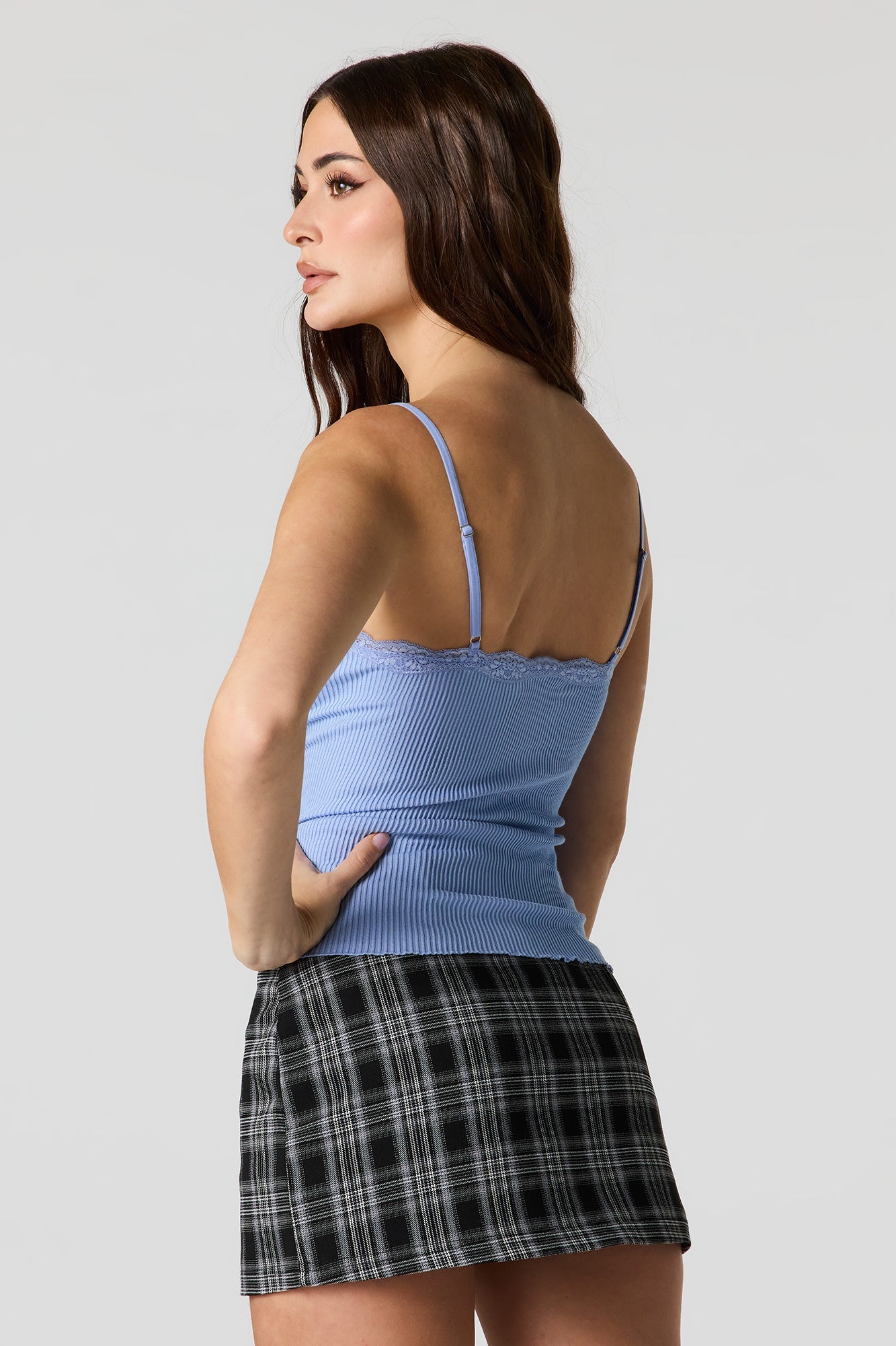 Seamless Ribbed Lace Trim Cami