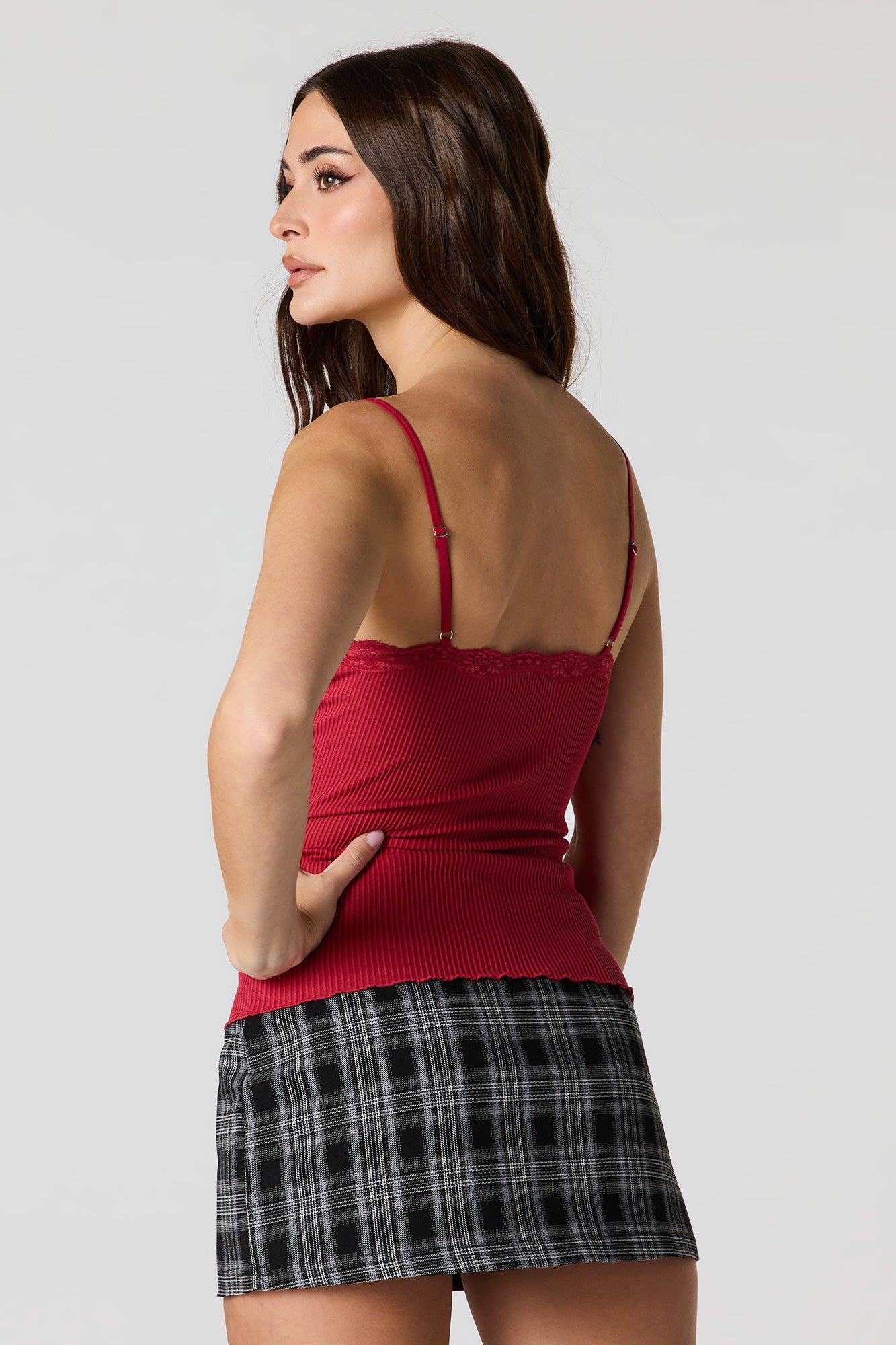 Seamless Ribbed Lace Trim Cami