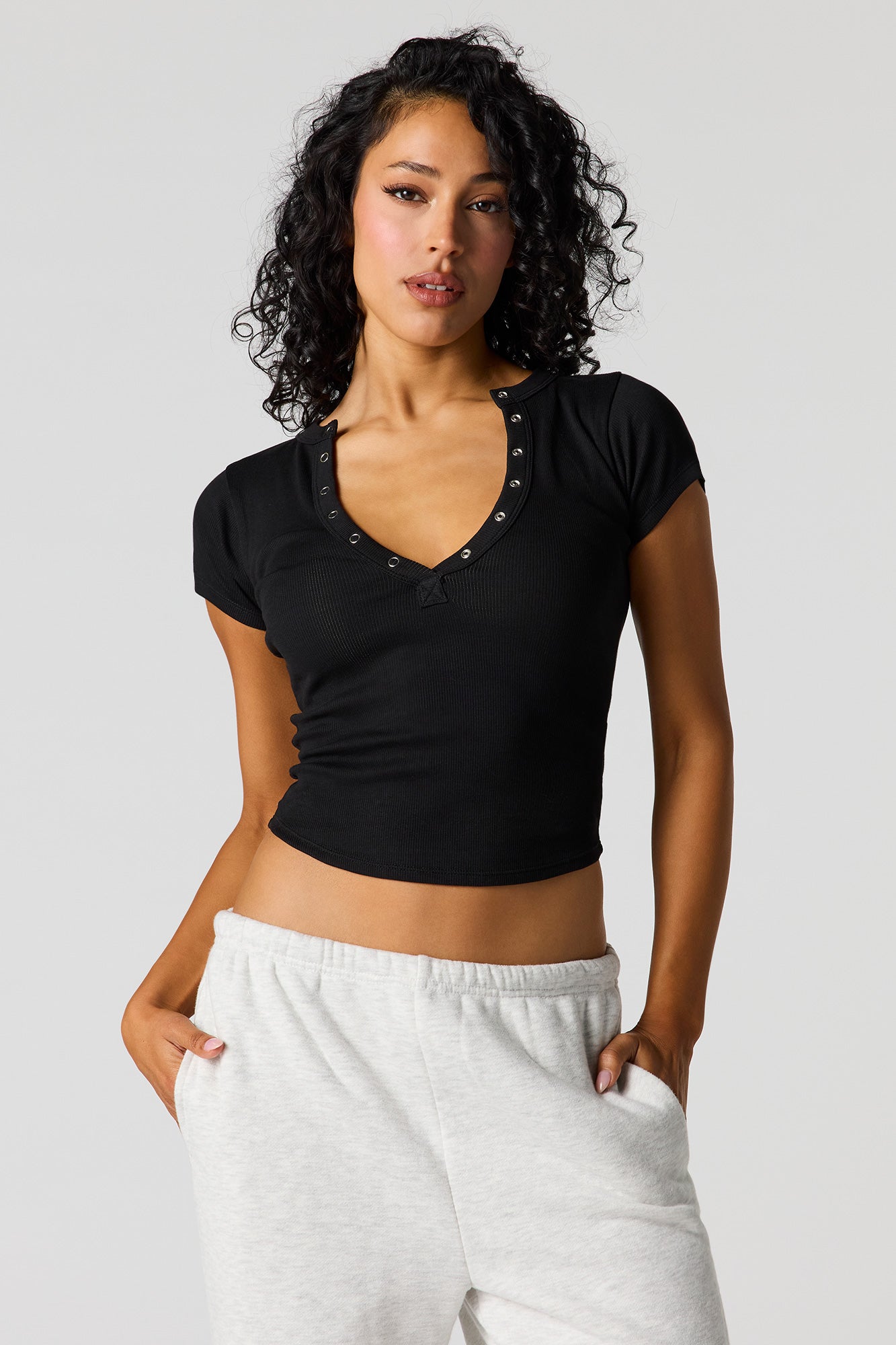 Ribbed Henley Baby Tee