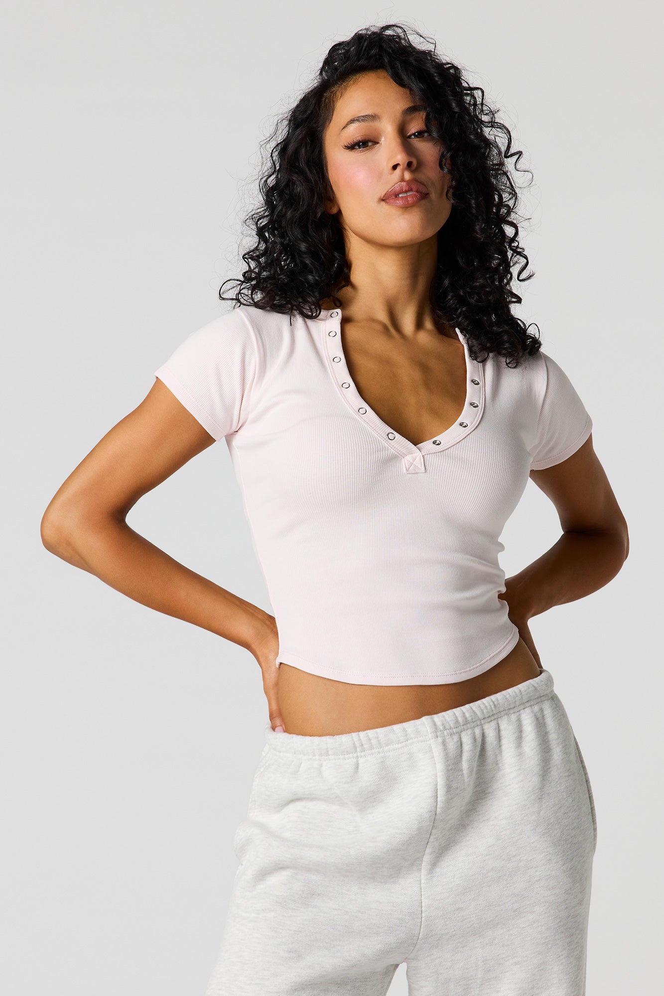 Ribbed Henley Baby Tee
